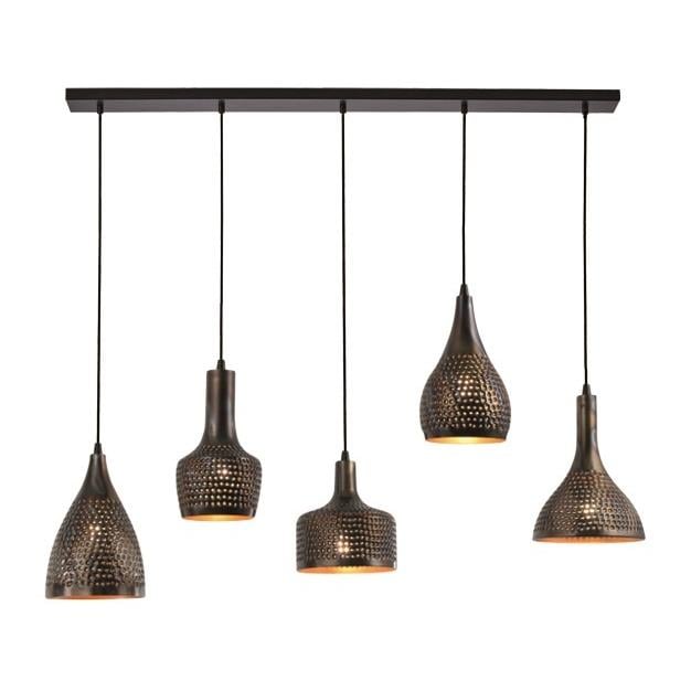 Freelight Hanglamp Fuoco Bruin Zwart 5 Lichts Balk 120cm  E27 Fitting