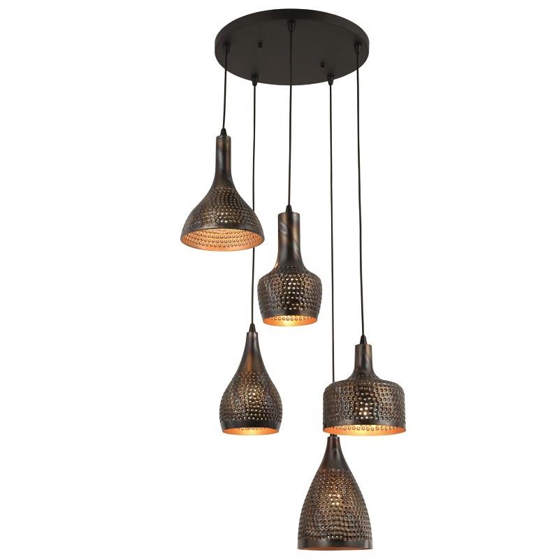 Freelight Hanglamp Fuoco Bruin Zwart 5 Lichts Ø 40cm  E27 Fitting