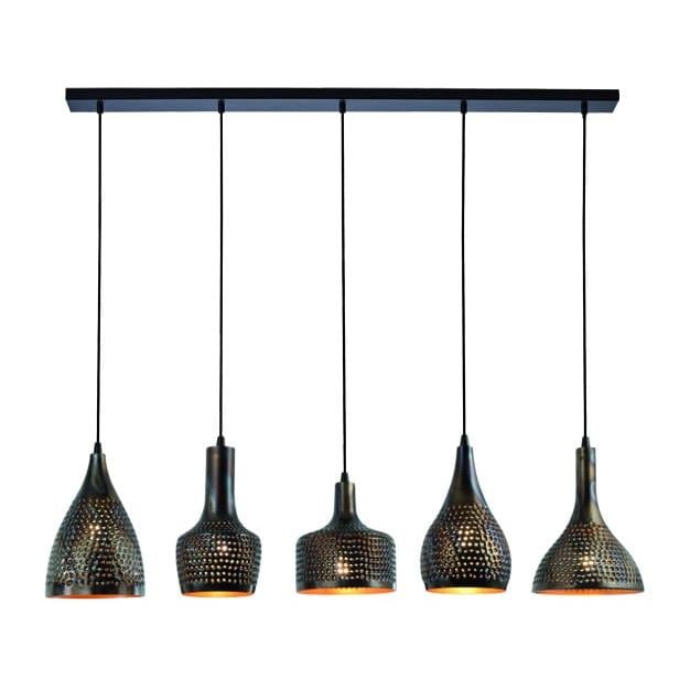 Freelight Hanglamp Fuoco Bruin Zwart 5 Lichts Balk 120cm  E27 Fitting