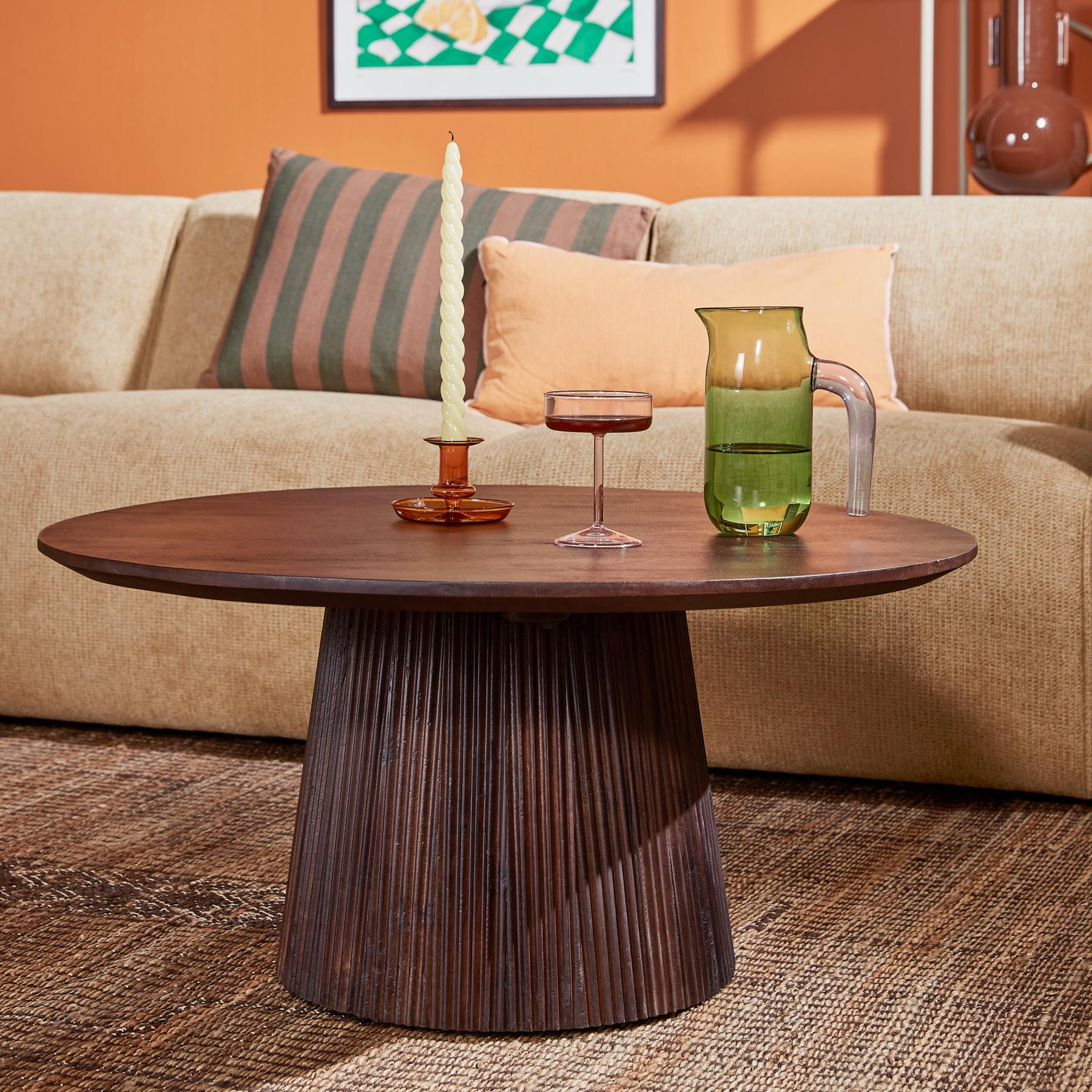 by fonQ Grand Bijzettafel Donkerbruin Mangohout - Ø 80 cm 