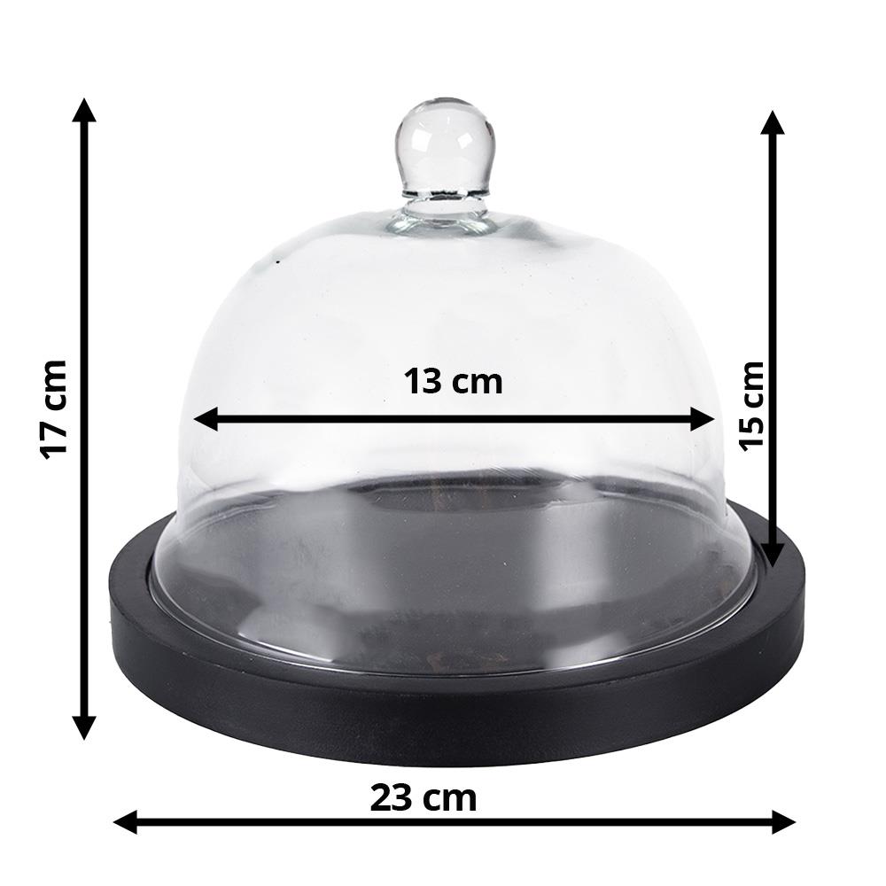 Clayre & Eef Stolp  Ø 23x17 cm Zwart Hout Glas Rond Glazen Stolp