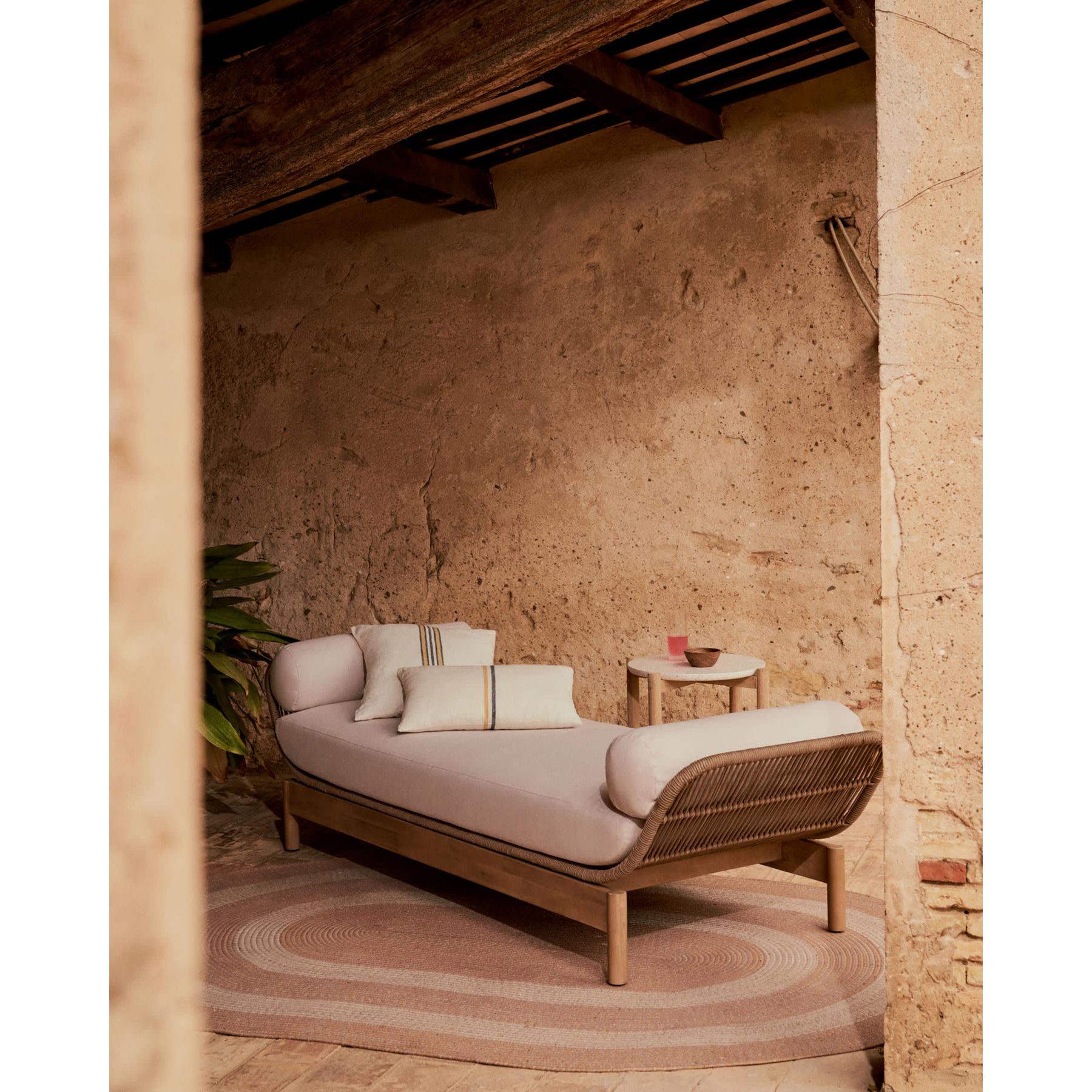 Kave Home - Ligstoel Catalina beige van touw en massief acaciahout FSC