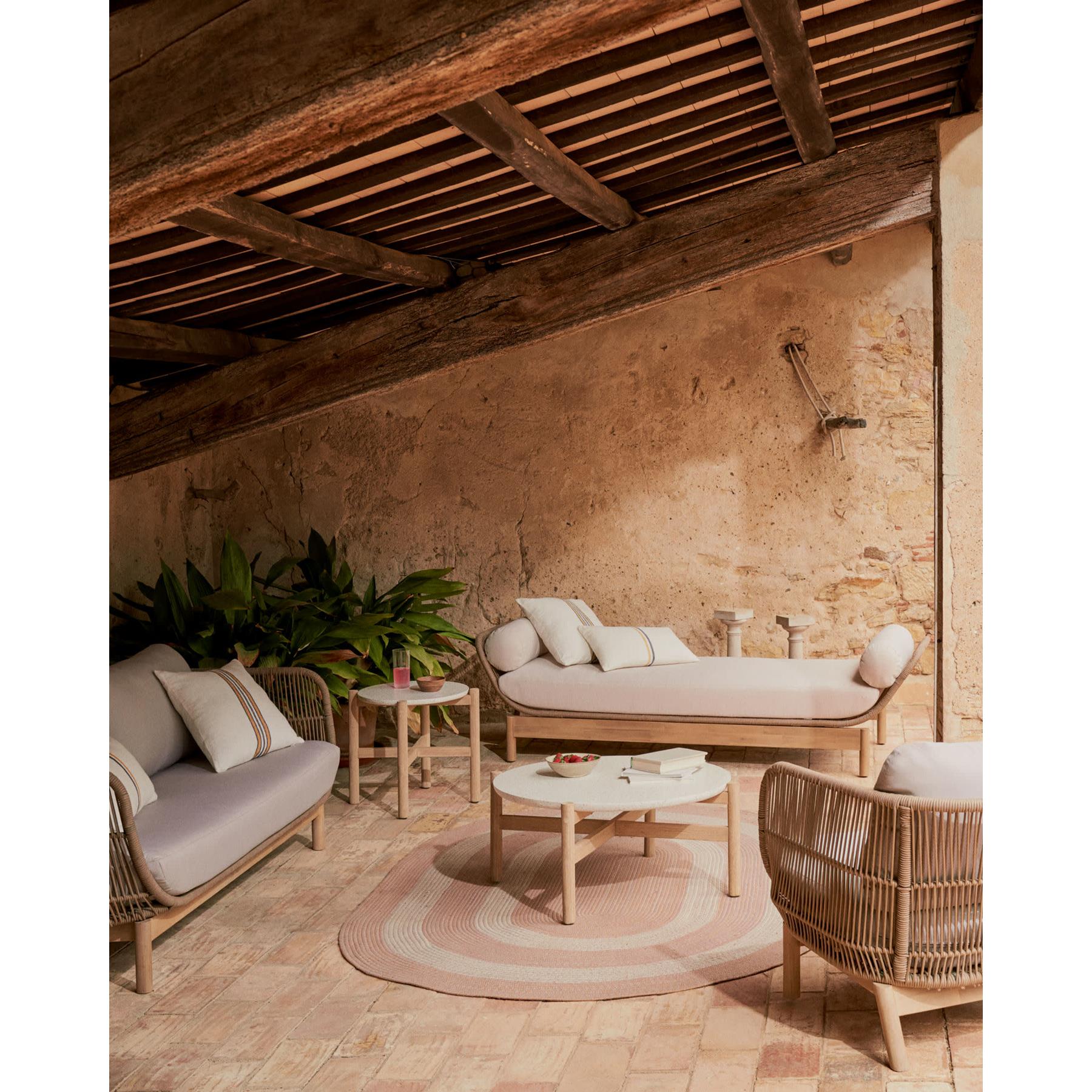 Kave Home - Ligstoel Catalina beige van touw en massief acaciahout FSC