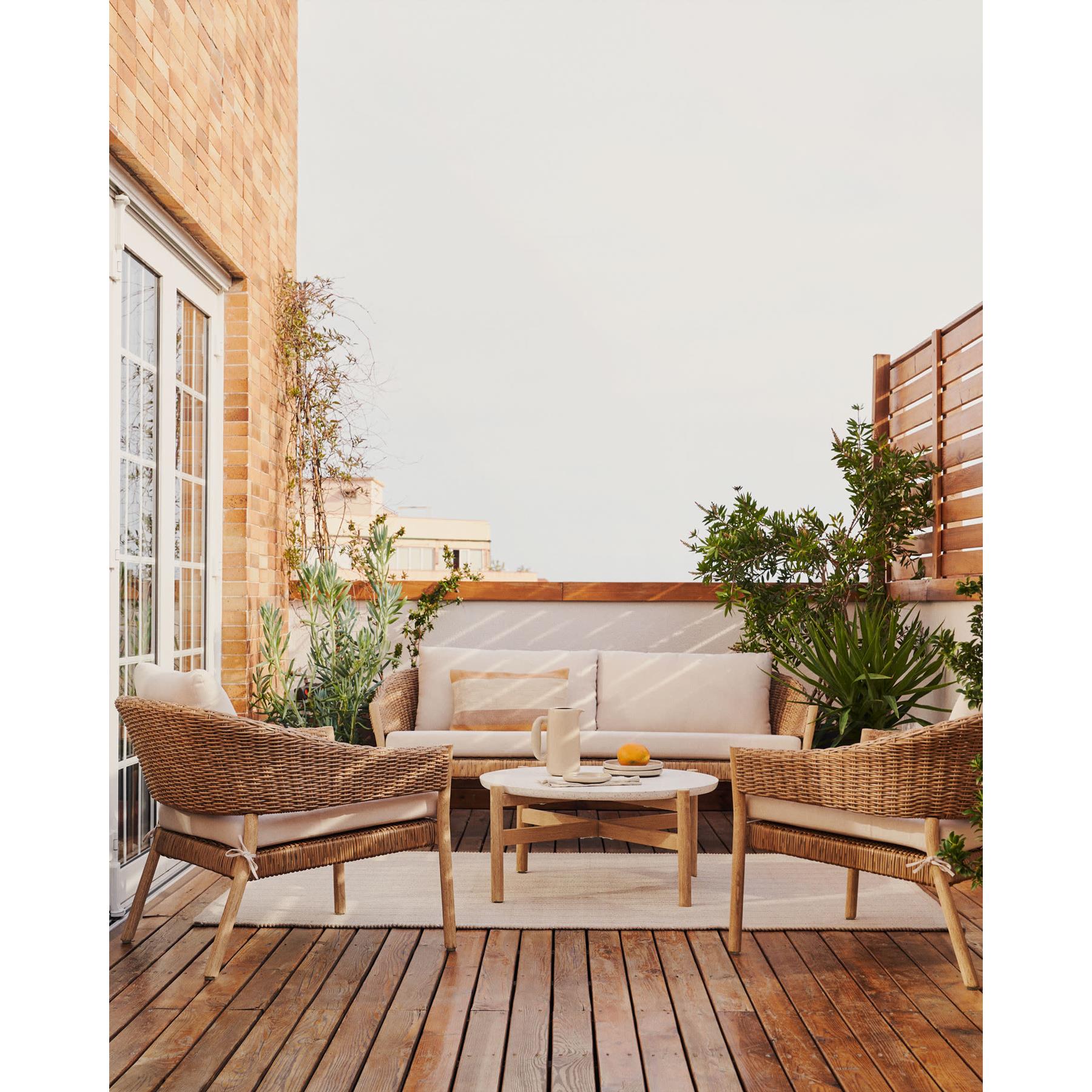 Kave Home - Pola salontafel in cement en eucalyptus massief hout Ø