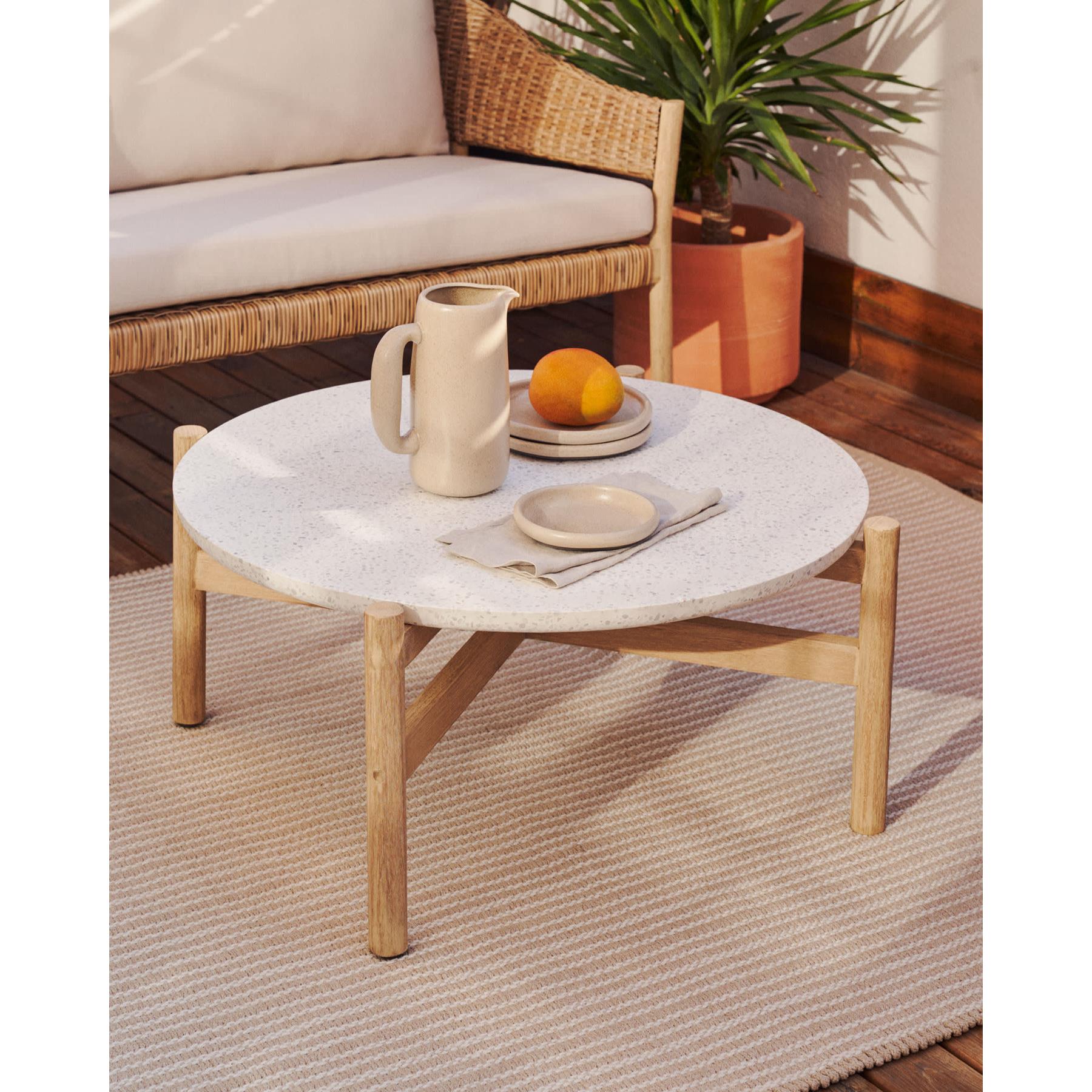 Kave Home - Pola salontafel in cement en eucalyptus massief hout Ø