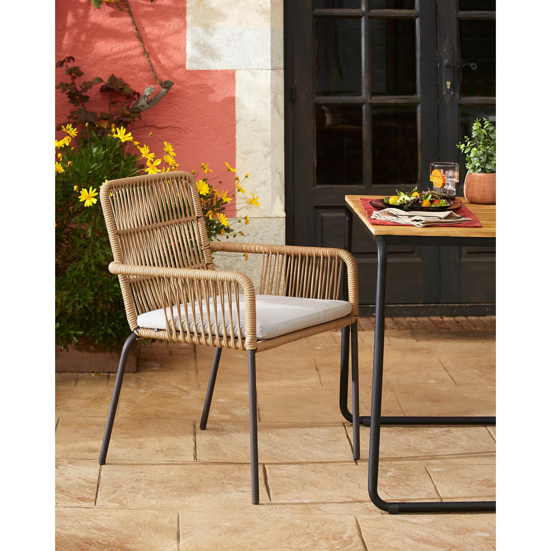 Kave Home - Samanta stoel in beige touw en gegalvaniseerde stalen