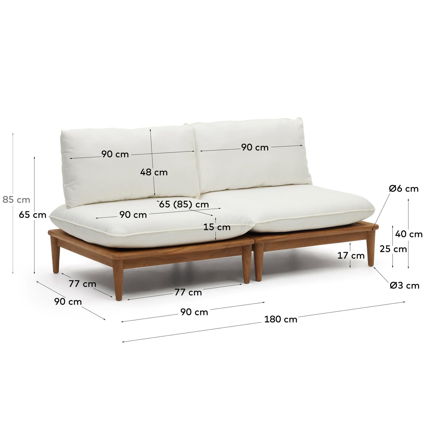 Kave Home - Set Portitxol van 2 modulaire fauteuils in massief