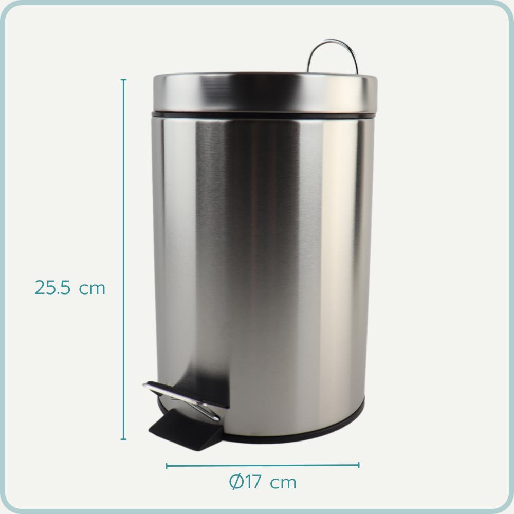 Nordix Pedaalemmer 3 liter Prullenbakje Badkamer Zilver RVS Toilet