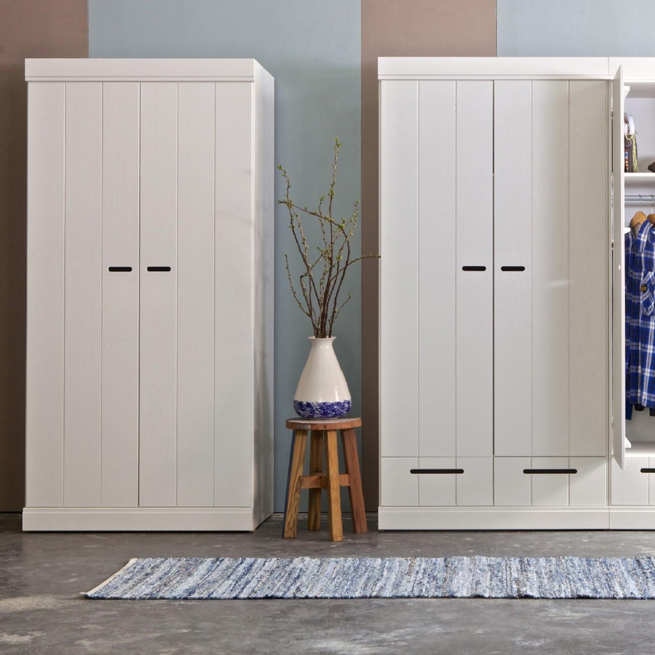 Woood Connect Kledingkast H 195 x B 94 x D 53 cm - Lades, Plank en Roede - Wit