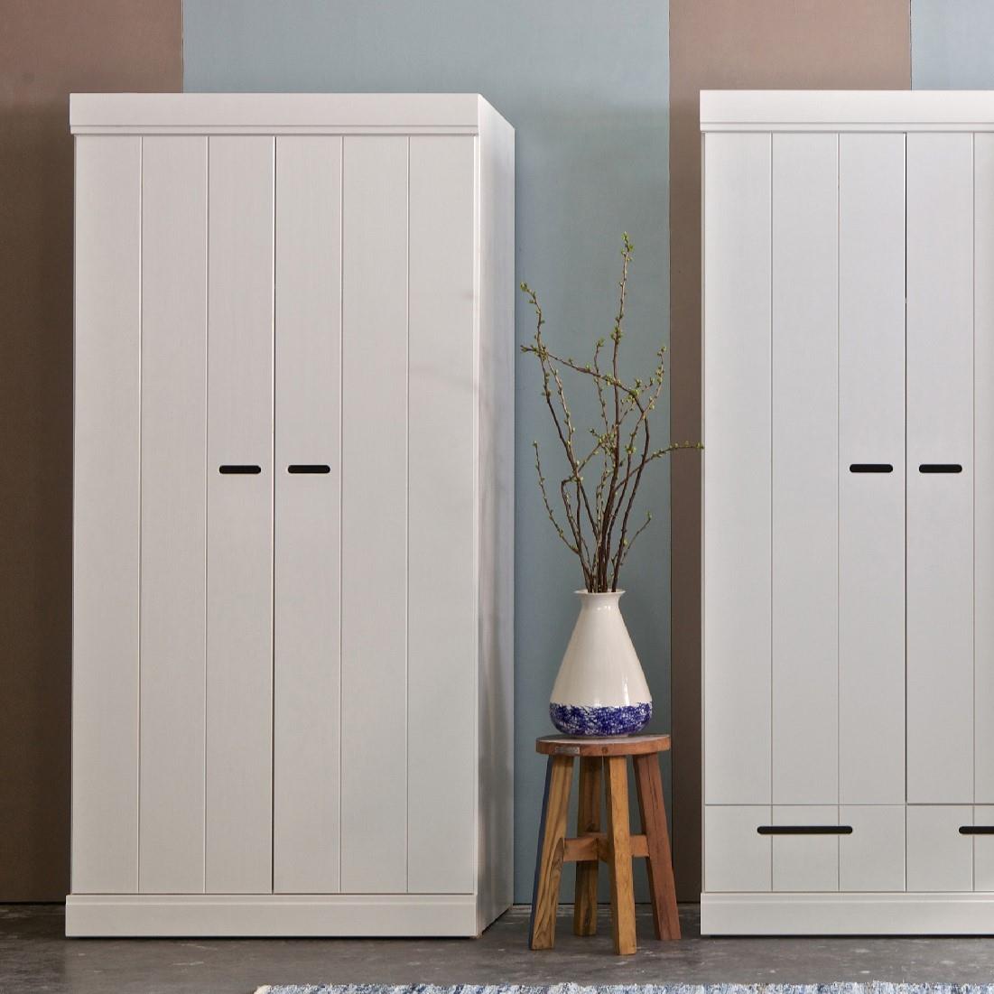 Woood Connect Kledingkast H 195 x B 94 x D 53 cm - Plank en Roede - Wit