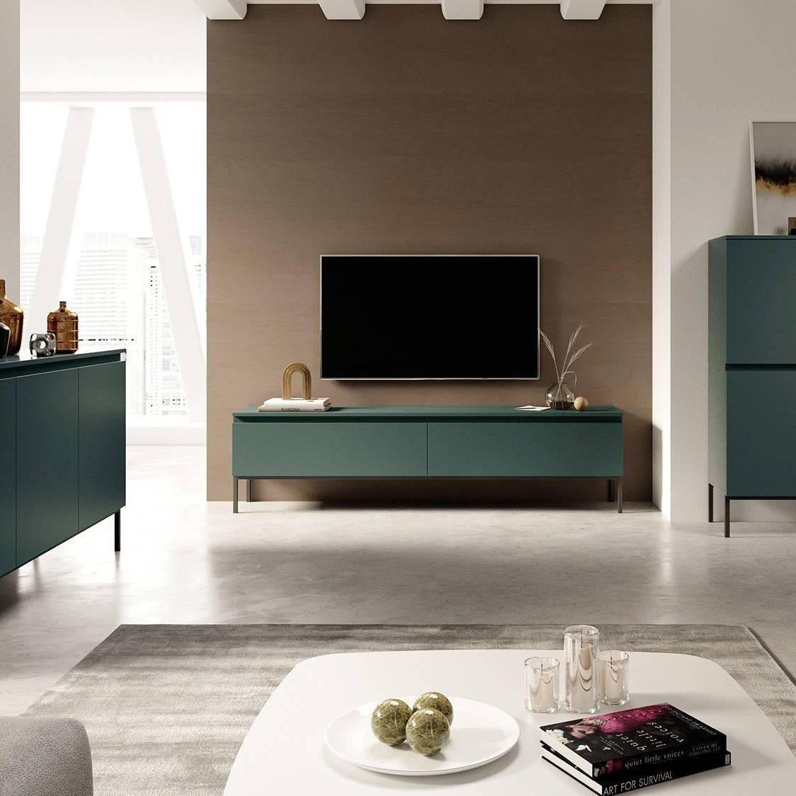 NADUVI Collection Kate Tv-Meubel - B 175 cm - Donkergroen / Zwart