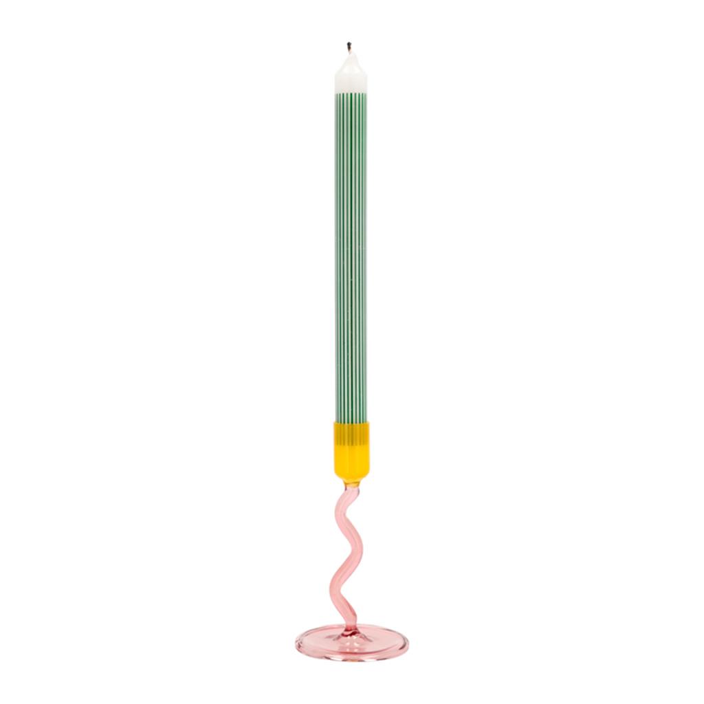 Villa Collection Styles Glazen Kandelaar Spiral - Roze / Geel