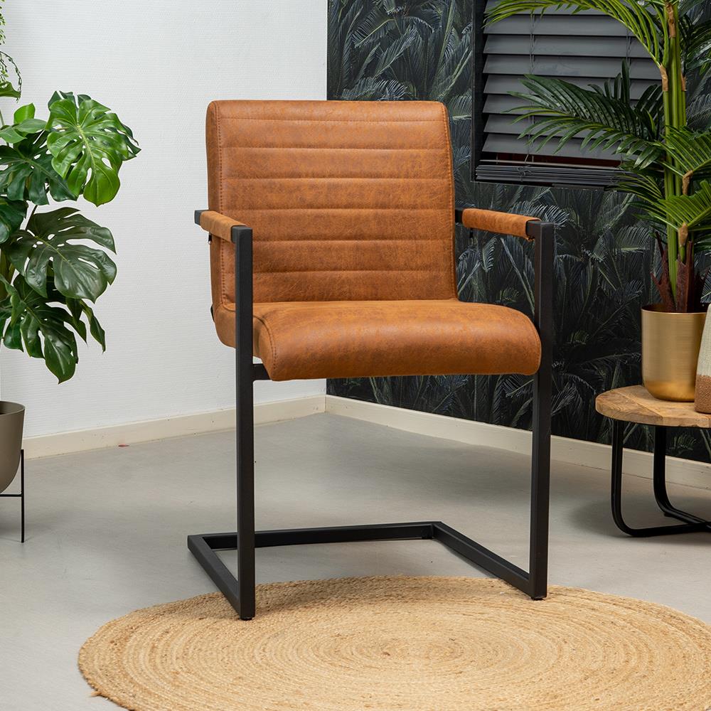 Bronx71 Industriële eetkamerstoel Block cognac eco-leer