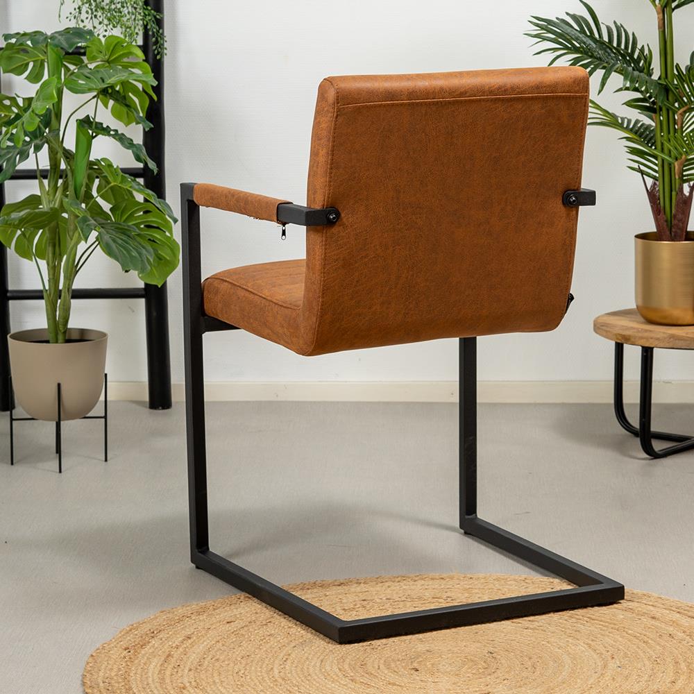 Bronx71 Industriële eetkamerstoel Block cognac eco-leer