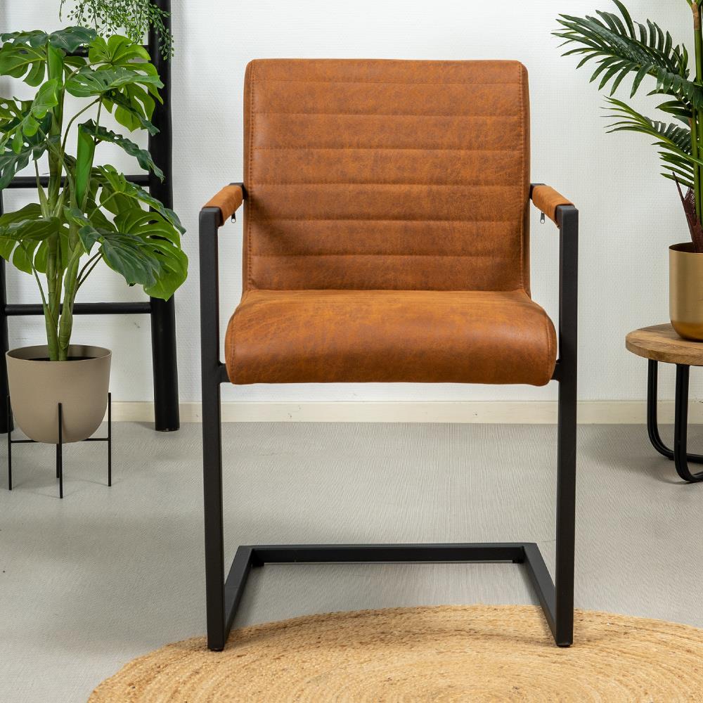 Bronx71 Industriële eetkamerstoel Block cognac eco-leer