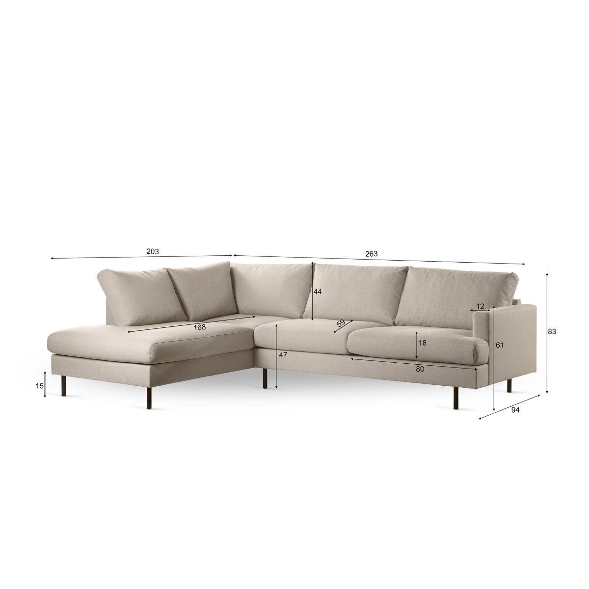 Vurna Norris 3-zits hoekbank links stof - beige