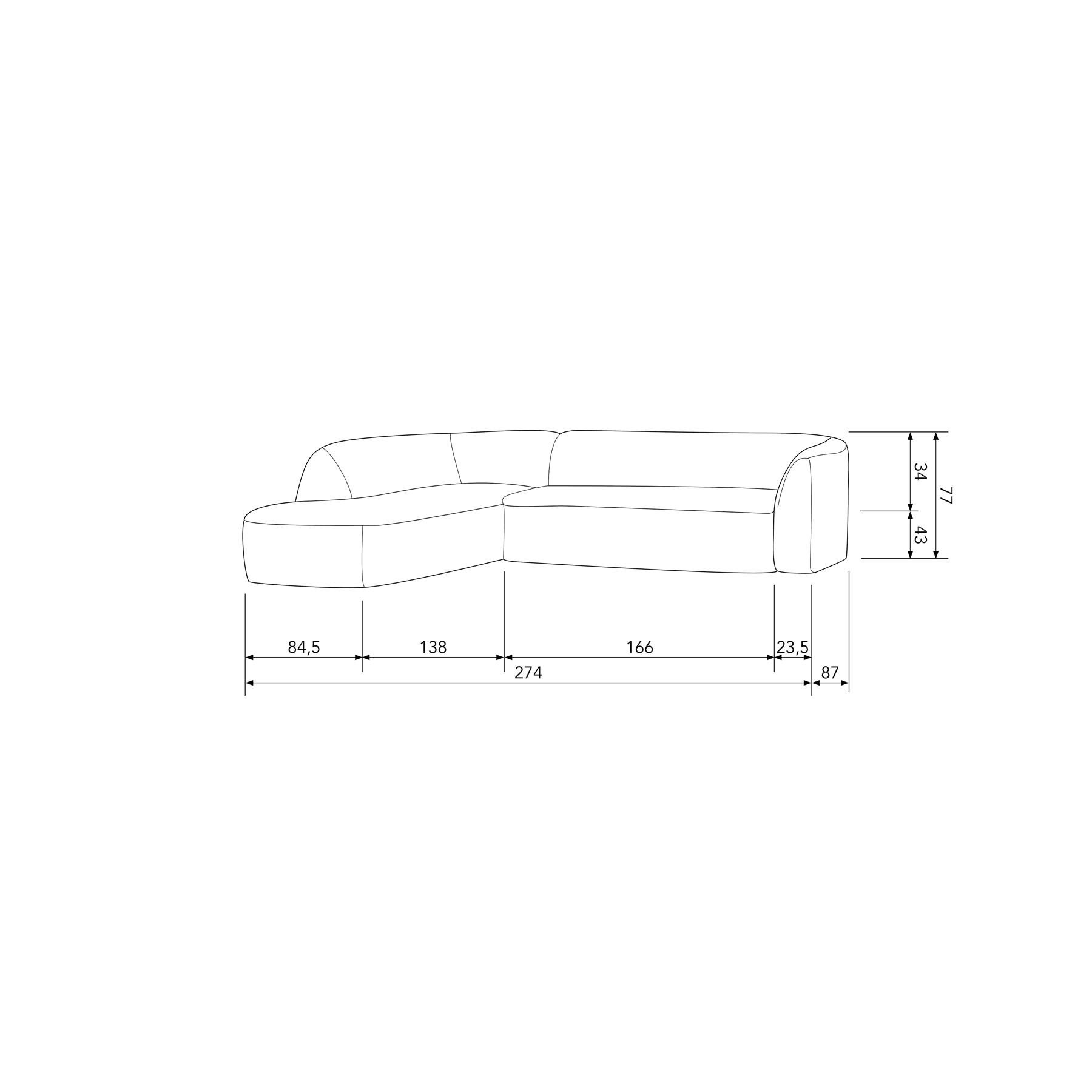 BePureHome Sloping Hoekbank Links - Velvet - Bonsai - 77x274x225|87