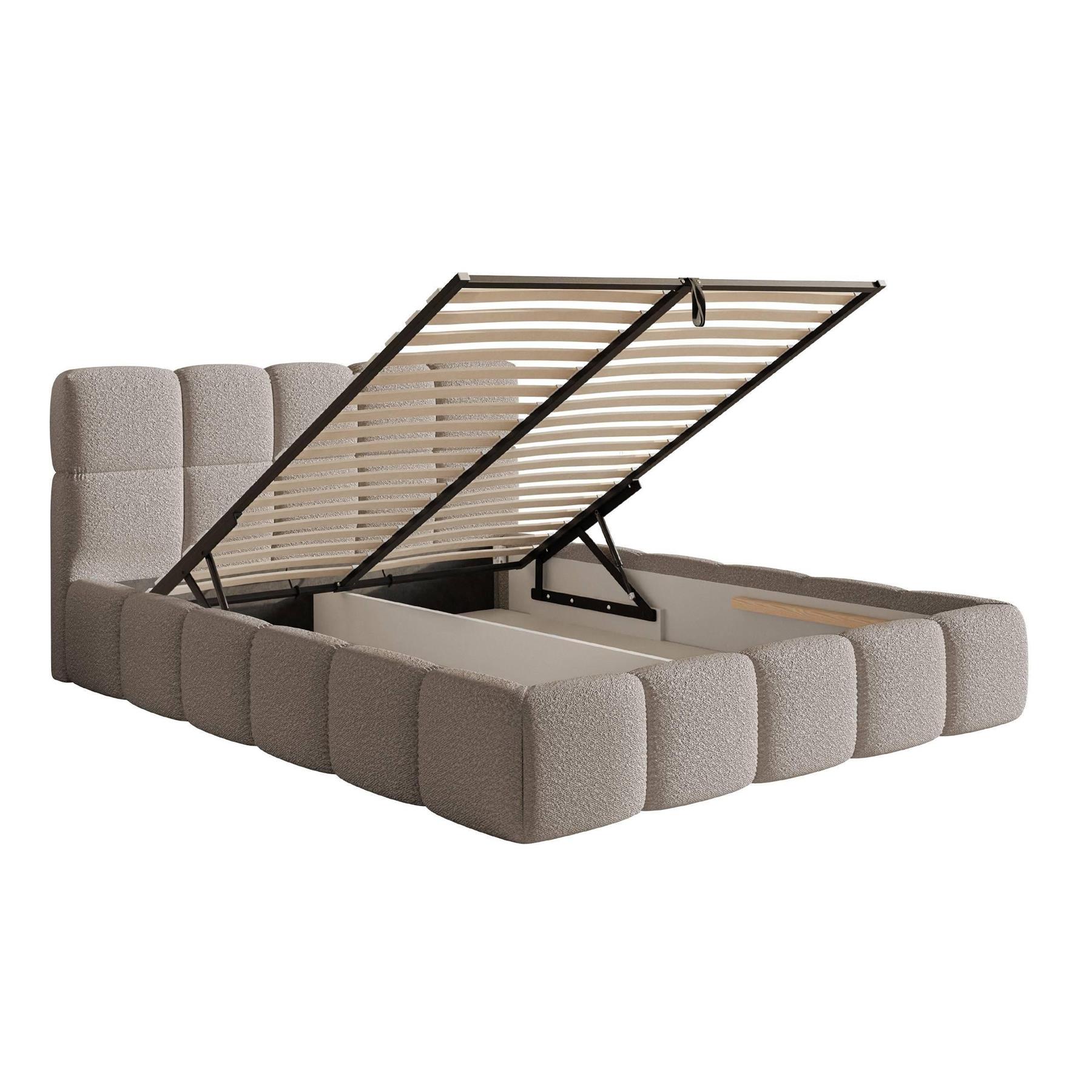 NADUVI Collection Chloe Bedframe 160 x 200 cm - met Opbergvak - Bouclé - Taupe