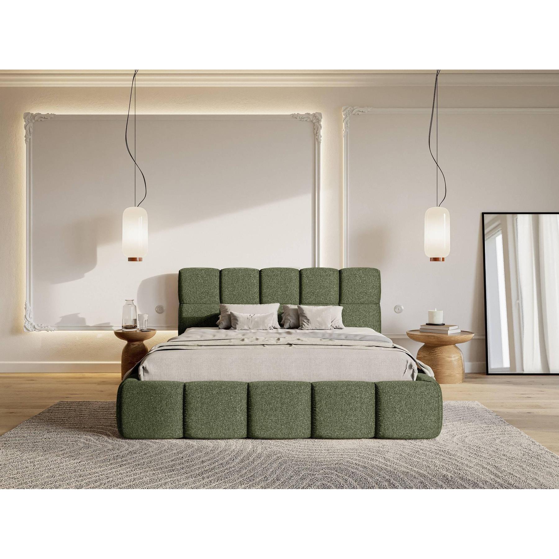 NADUVI Collection Chloe Bedframe 140 x 200 cm - Chenille - Olijfgroen