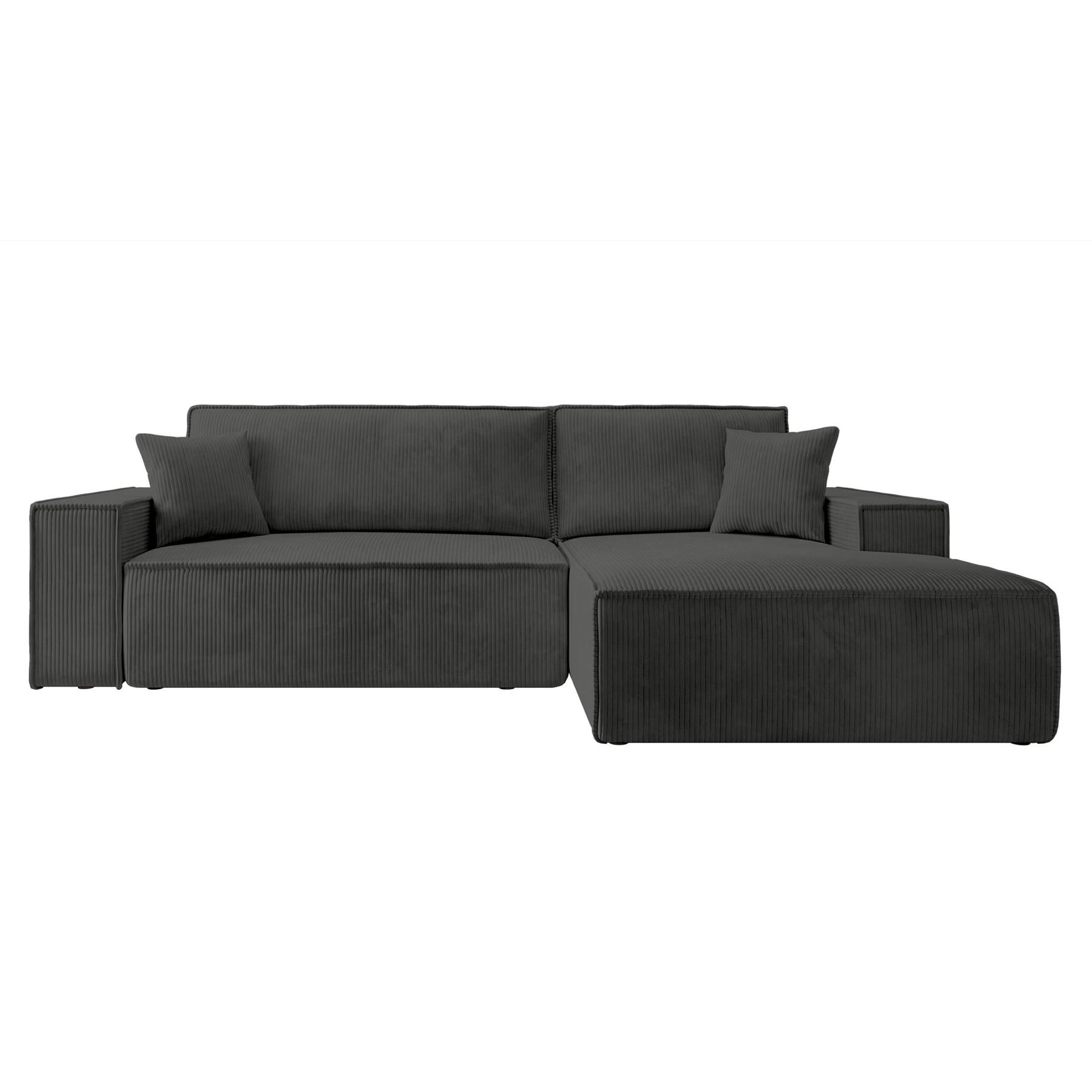 NADUVI Collection Galine Hoekbank met Chaise Longue Rechts met Slaapfunctie - Ribstof - Antraciet
