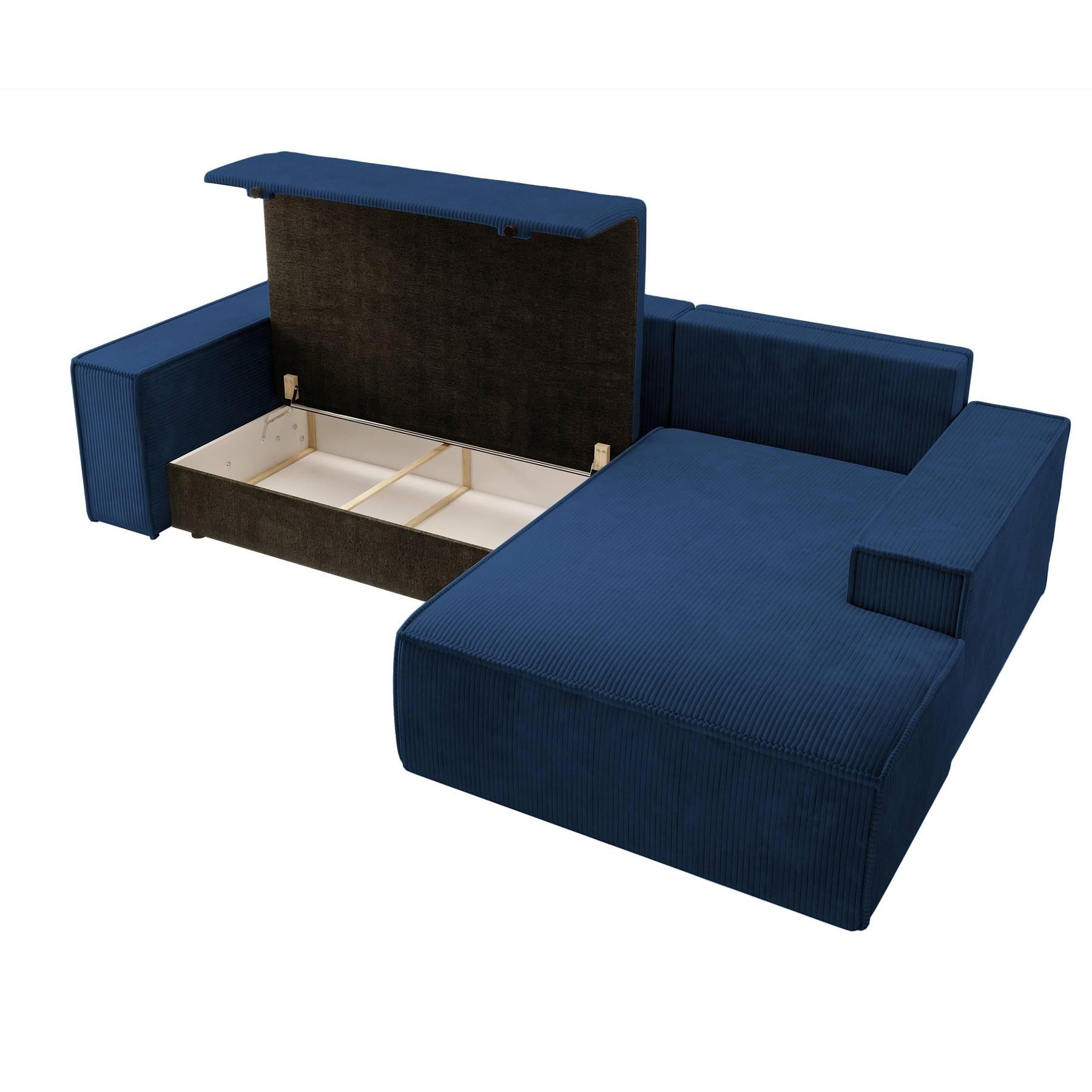 NADUVI Collection Galine Hoekbank met Chaise Longue Rechts met Slaapfunctie - Ribstof - Donkerblauw