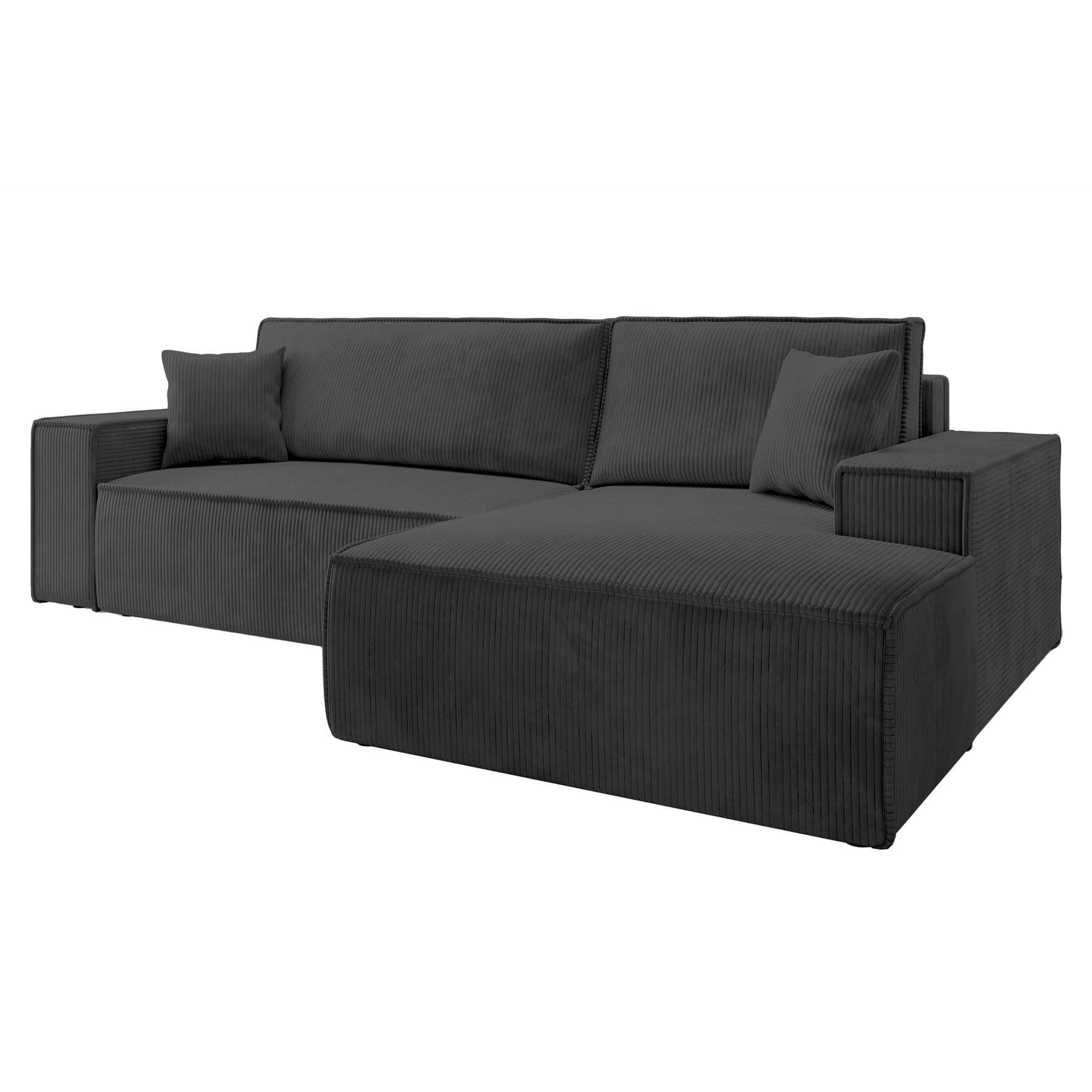 NADUVI Collection Galine Hoekbank met Chaise Longue Rechts met Slaapfunctie - Ribstof - Antraciet