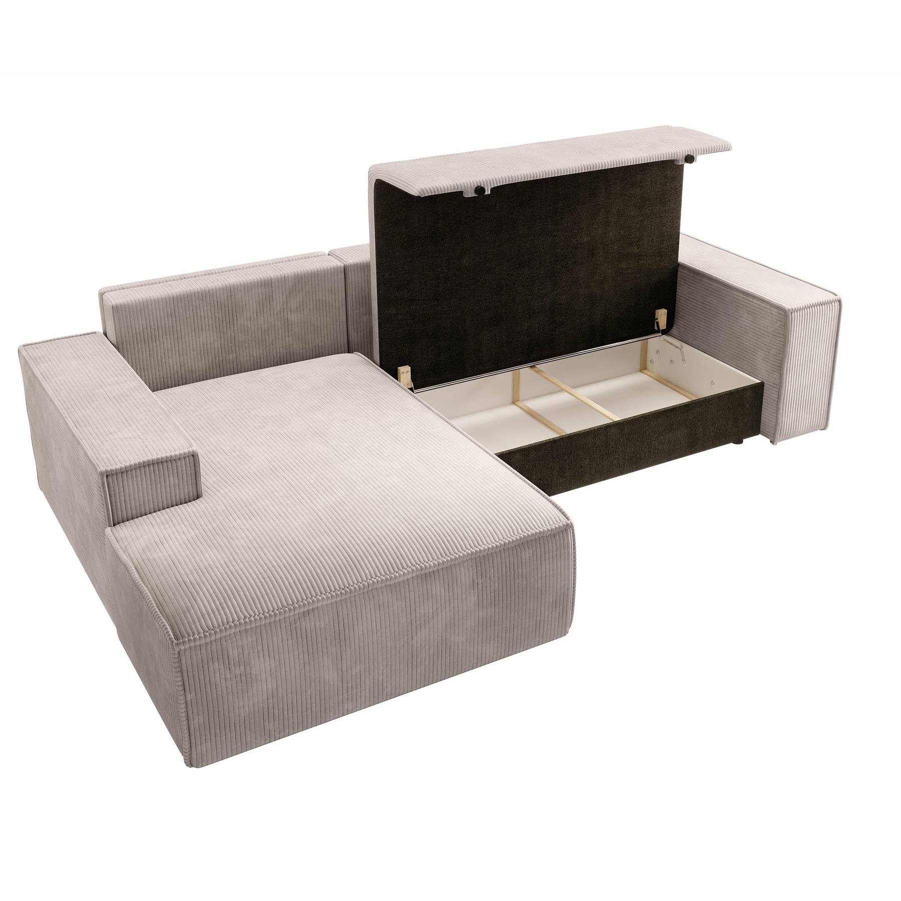 NADUVI Collection Galine Hoekbank met Chaise Longue Links met Slaapfunctie - Ribstof - Crème