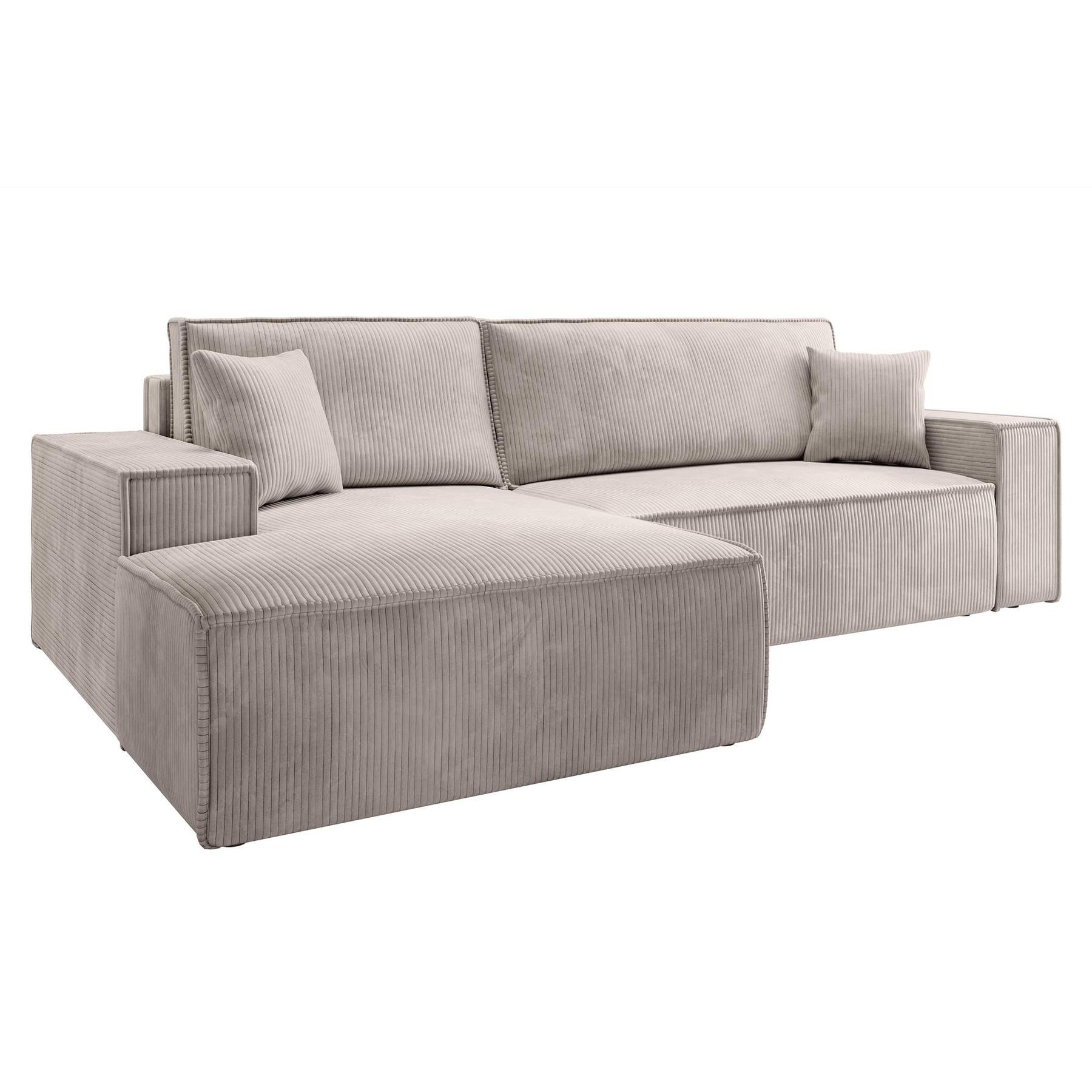 NADUVI Collection Galine Hoekbank met Chaise Longue Links met Slaapfunctie - Ribstof - Crème