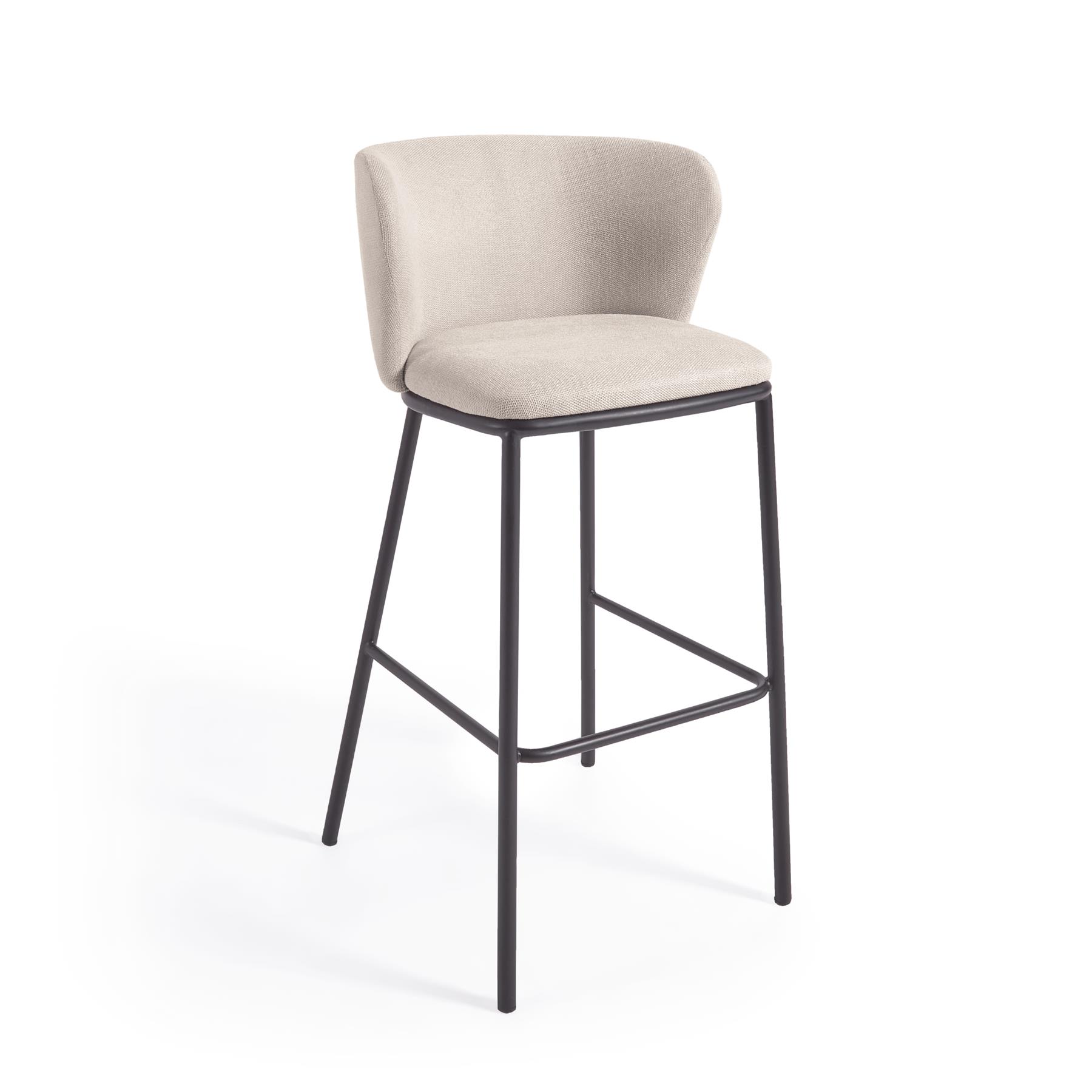 Kave Home - Ciselia kruk beige chenille en zwarte stalen poten  hoogte