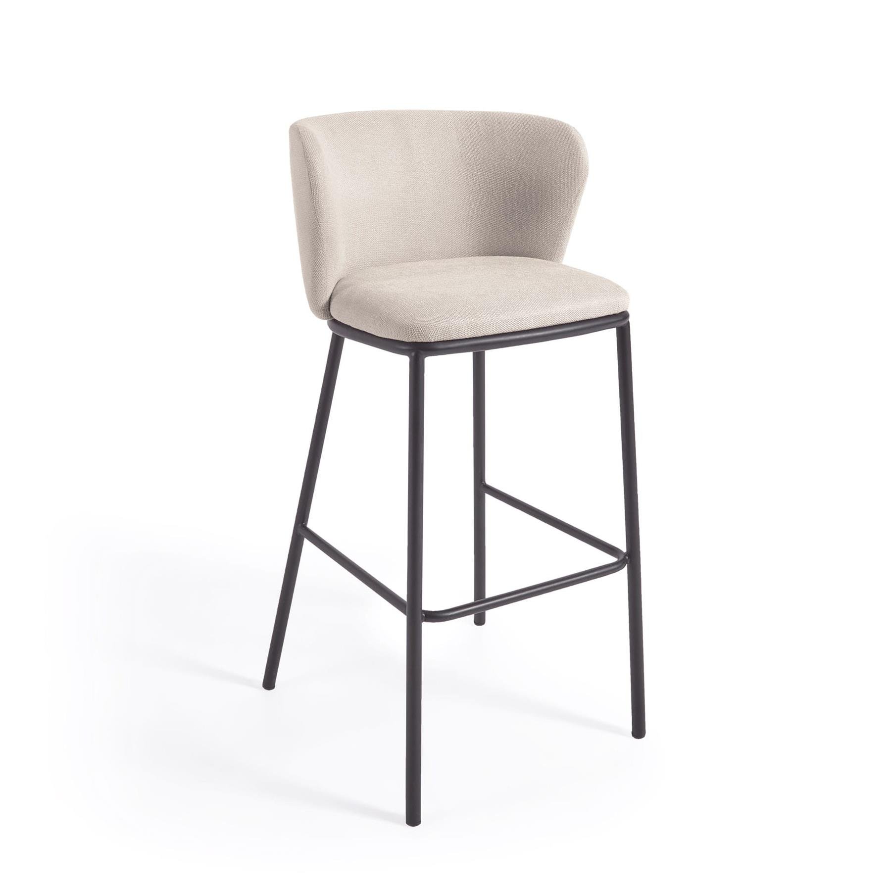 Kave Home - Ciselia kruk beige chenille en zwarte stalen poten  hoogte