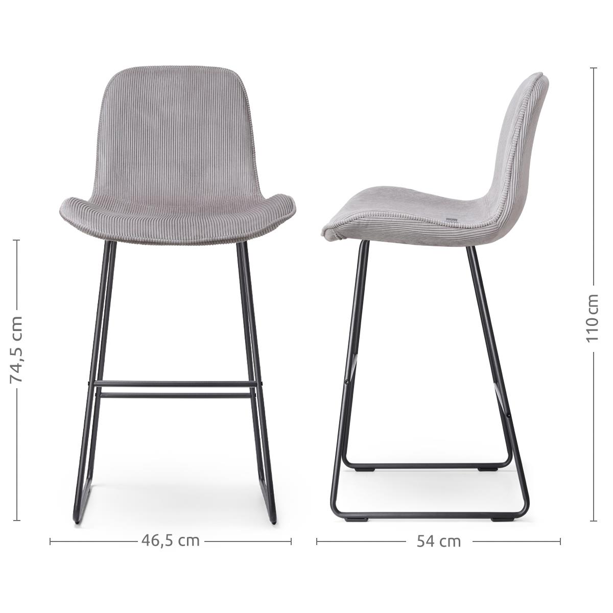 Nolon Nino-Fé Barkruk Ribstof Warm Grijs - Zwart Onderstel - 75 cm