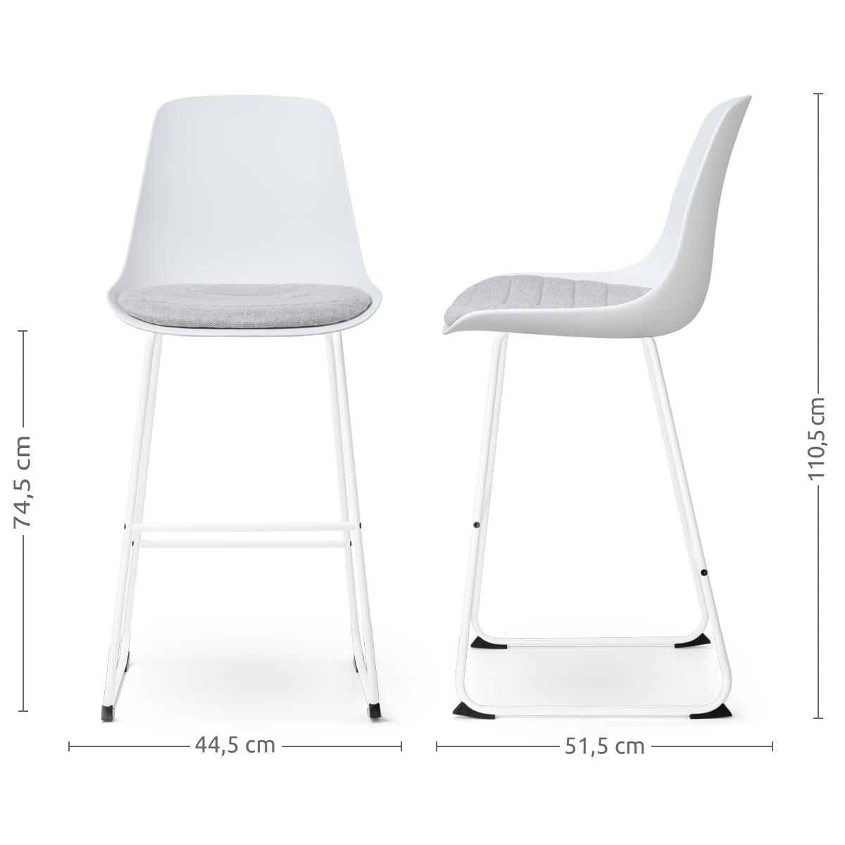 Nolon Nino-Liv Barkruk Wit - Lichtgrijs Kussen - Wit Frame - 75 cm