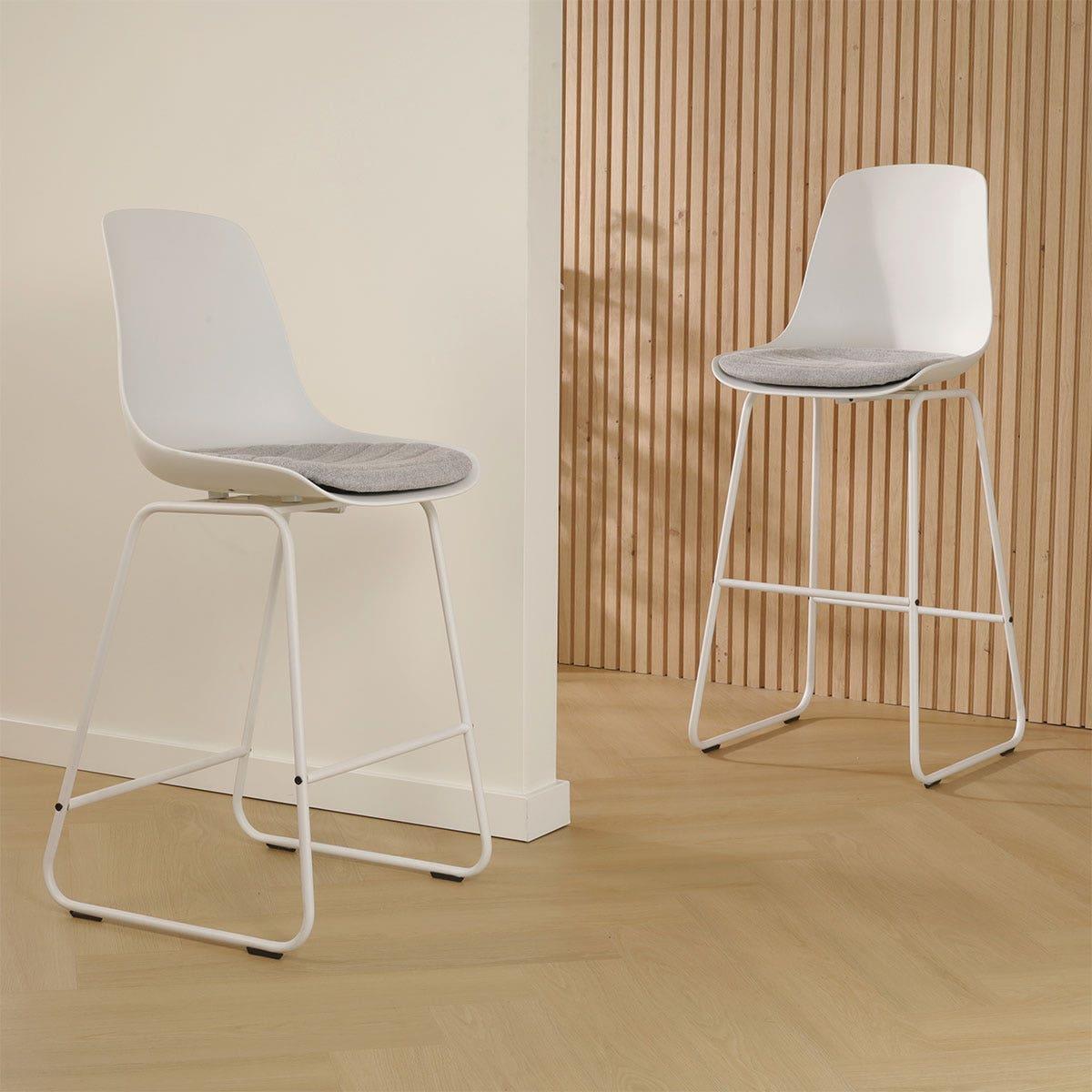 Nolon Nino-Liv Barkruk Wit - Lichtgrijs Kussen - Wit Frame - 75 cm