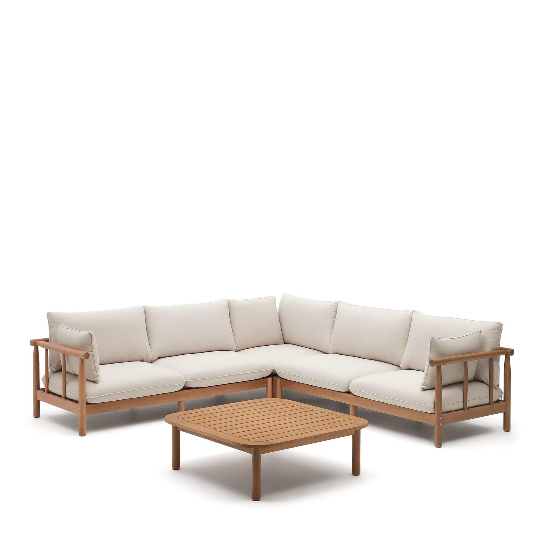Kave Home - Set Sacova 5-zits hoekbank en salontafel in eucalyptus