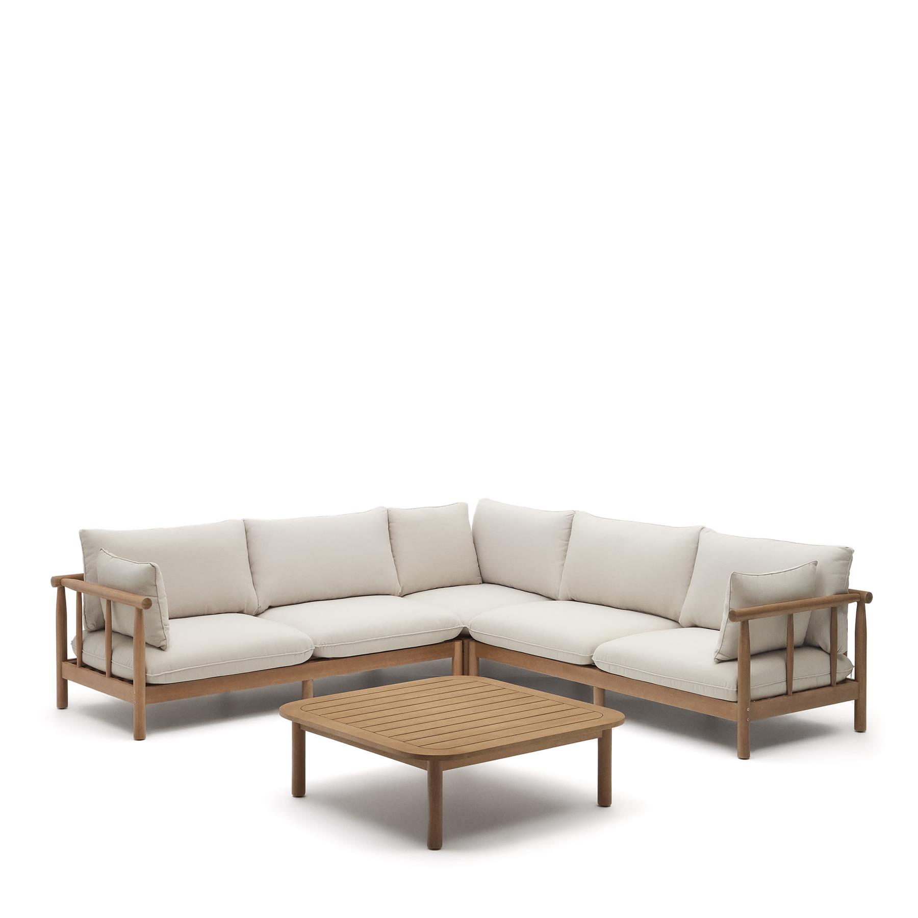Kave Home - Set Sacova 5-zits hoekbank en salontafel in eucalyptus
