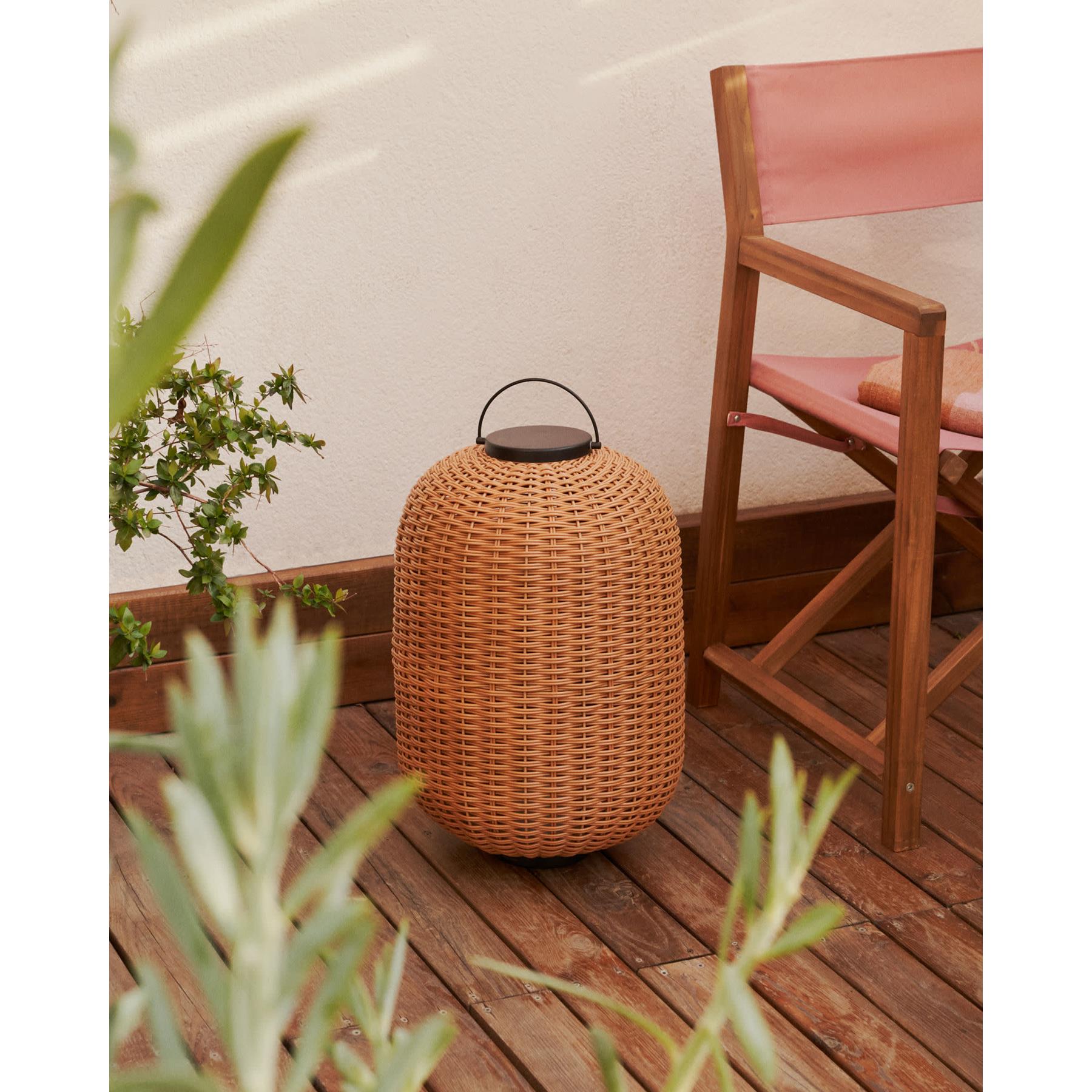 Kave Home - Saranella grote draagbare tafellamp in synthetisch rotan
