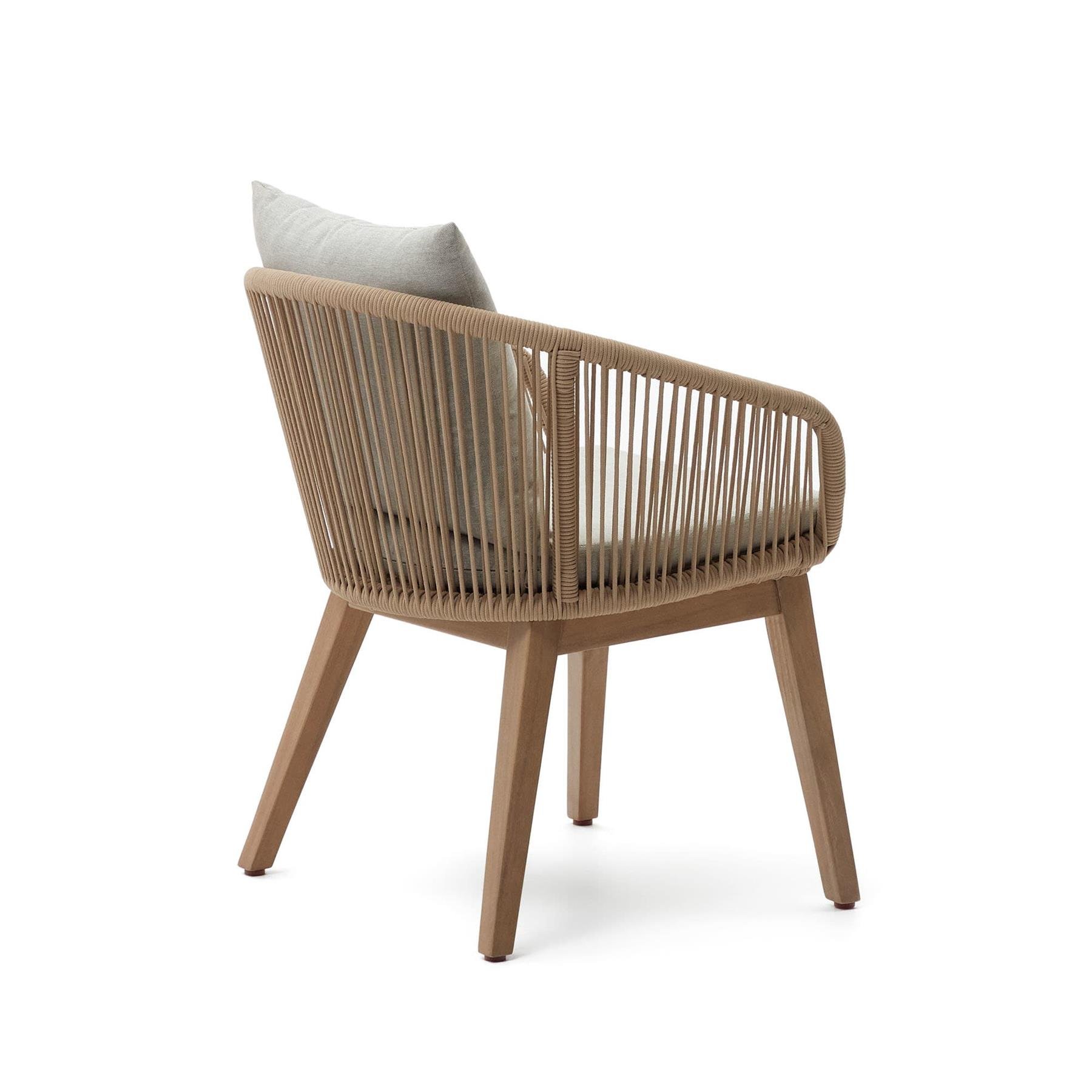 Kave Home - Portalo stoel met beige touw en massieve acaciahouten