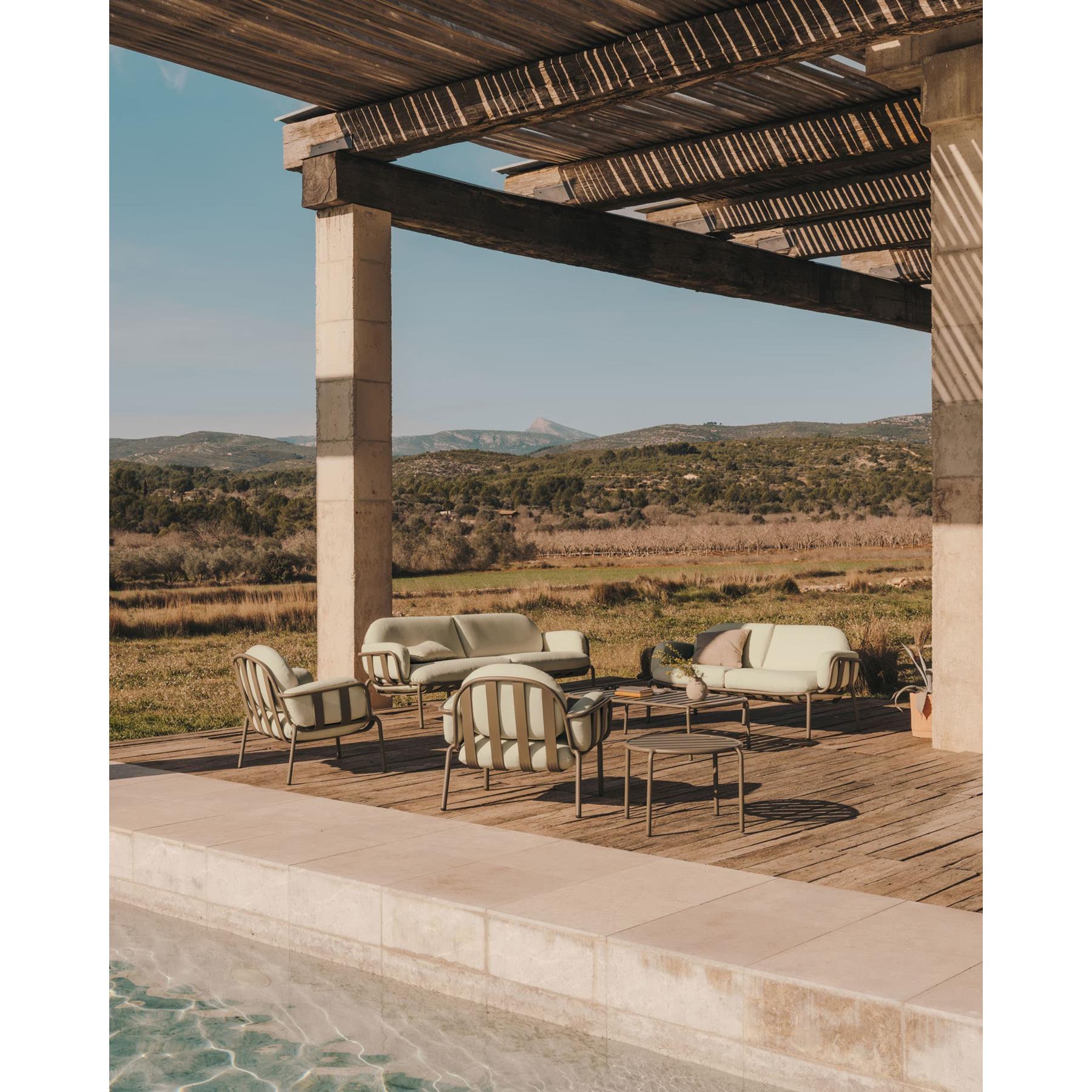 Kave Home - Joncols outdoor salontafel in aluminium met groen gelakte