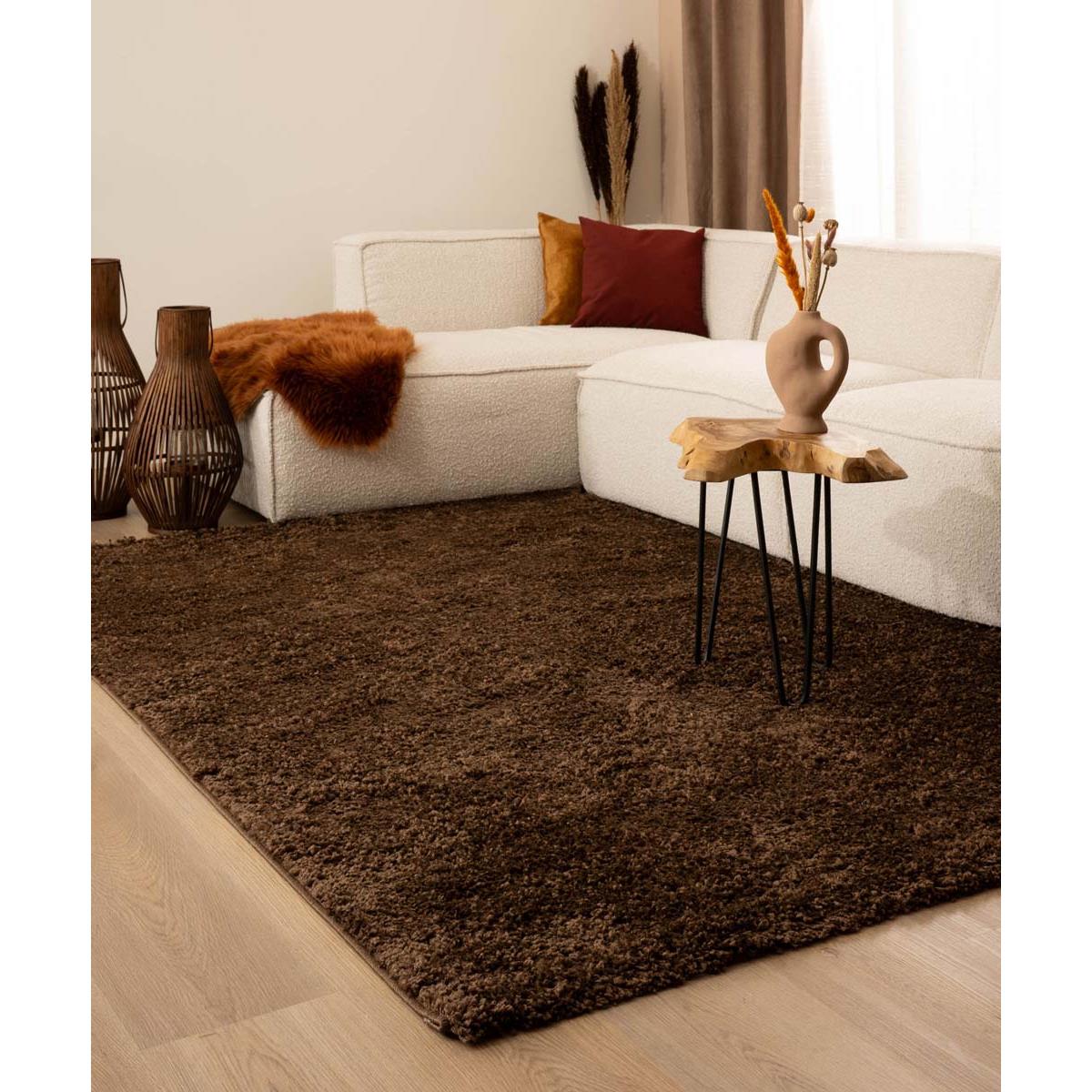 Tapeso Hoogpolig vloerkleed shaggy Trend effen - bruin - 160x230 cm
