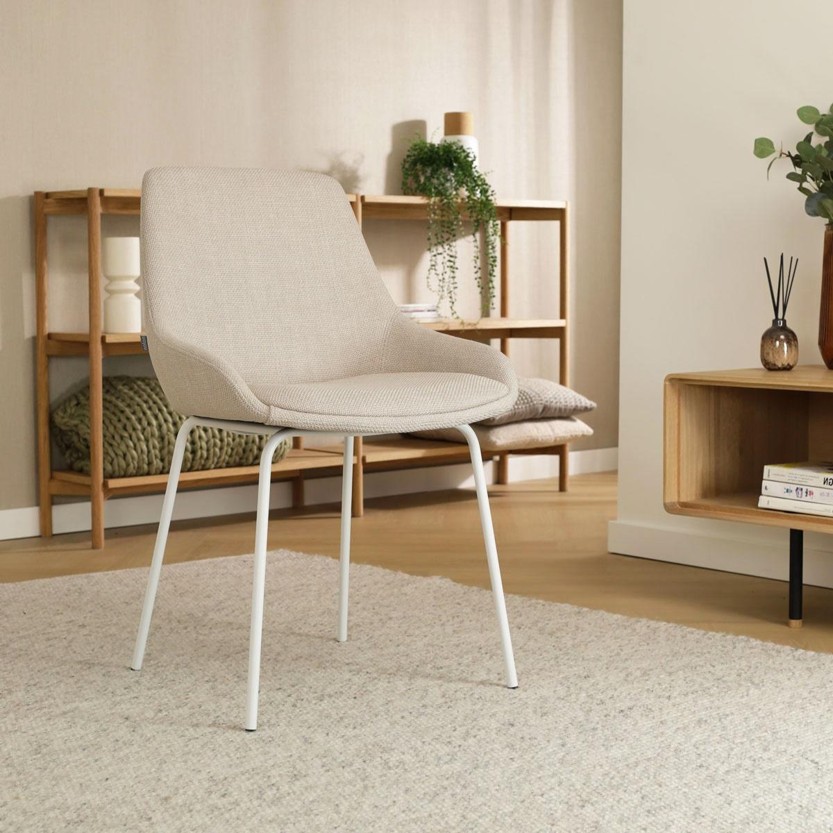 Nolon Nora-Isa Eetkamerstoel Beige - Stof - Wit Onderstel