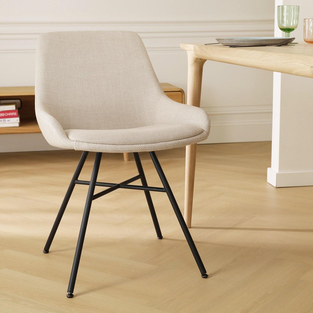 Nolon Noa-Isa Eetkamerstoel Beige - Stof - Zwart Onderstel