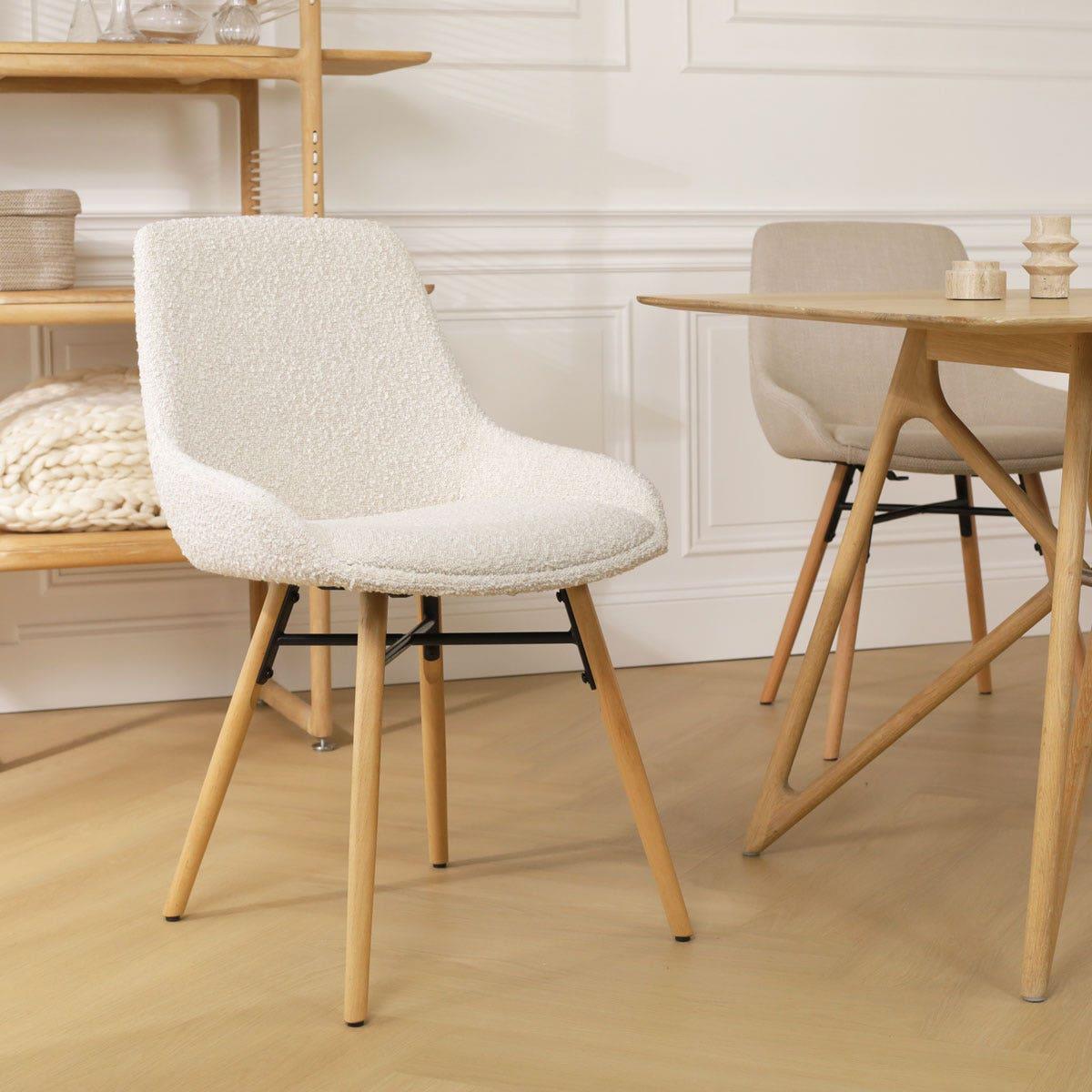 Nolon Nena-Isa Eetkamerstoel Bouclé Beige - Stof - Houten Poten