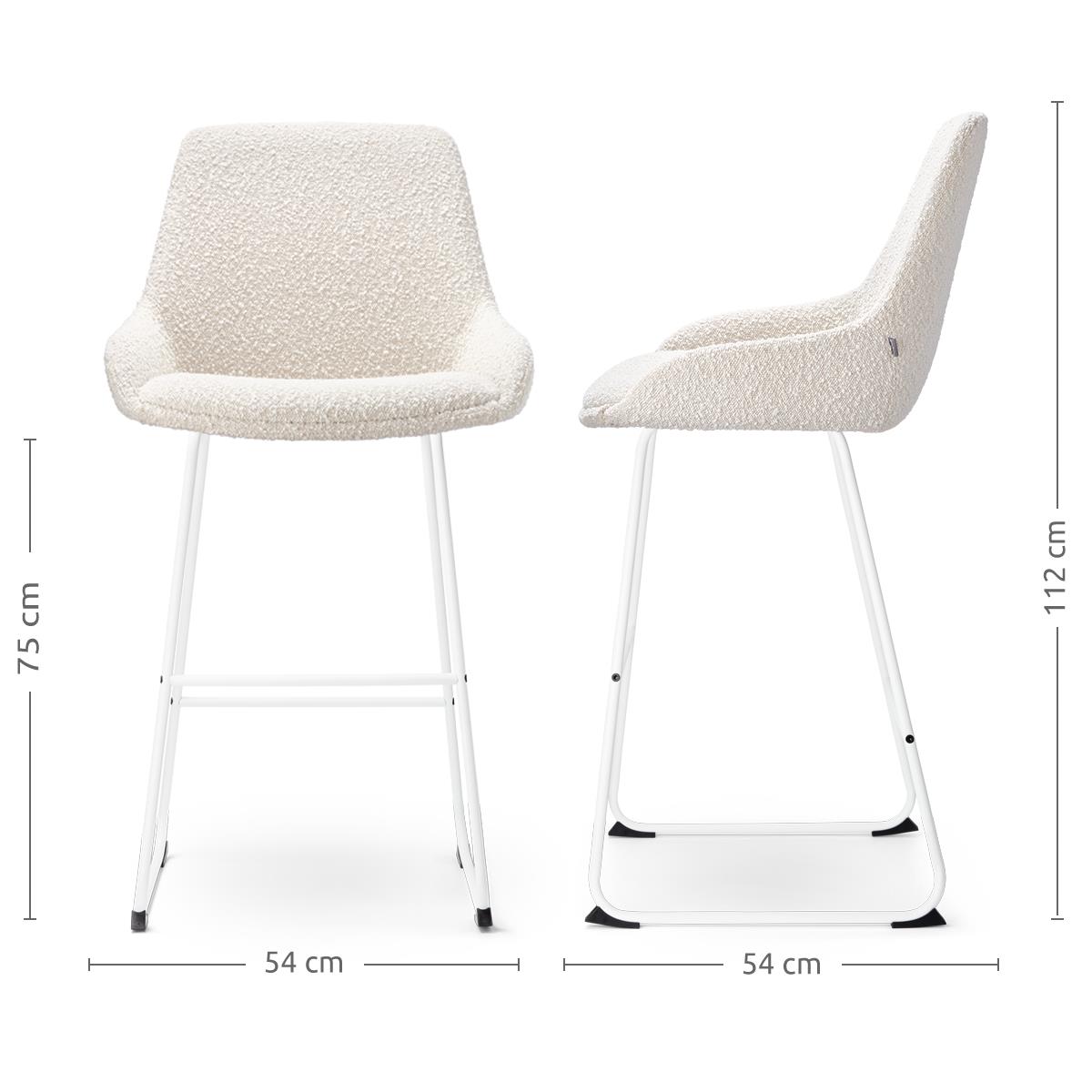 Nolon Nino-Isa Barkruk Bouclé Beige - Stof - Wit Onderstel - 75 cm