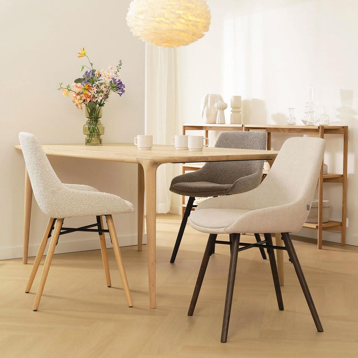 Nolon Nena-Isa Eetkamerstoel Bouclé Beige - Stof - Houten Poten