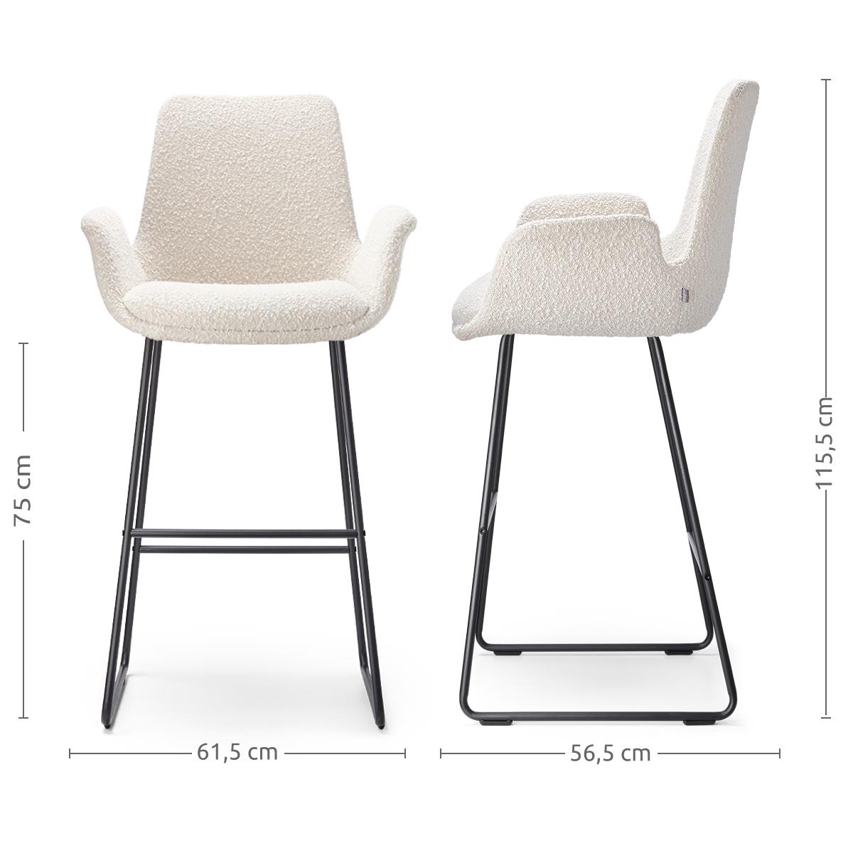 Nolon Nino-Eef Barkruk Bouclé Beige - met Armleuning - Zwart - 75 cm