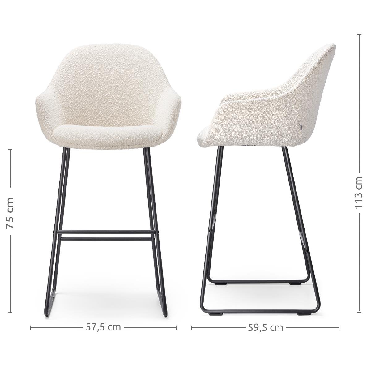 Nolon Nino-Mae Barkruk Bouclé Beige - met Armleuning - Zwart - 75 cm