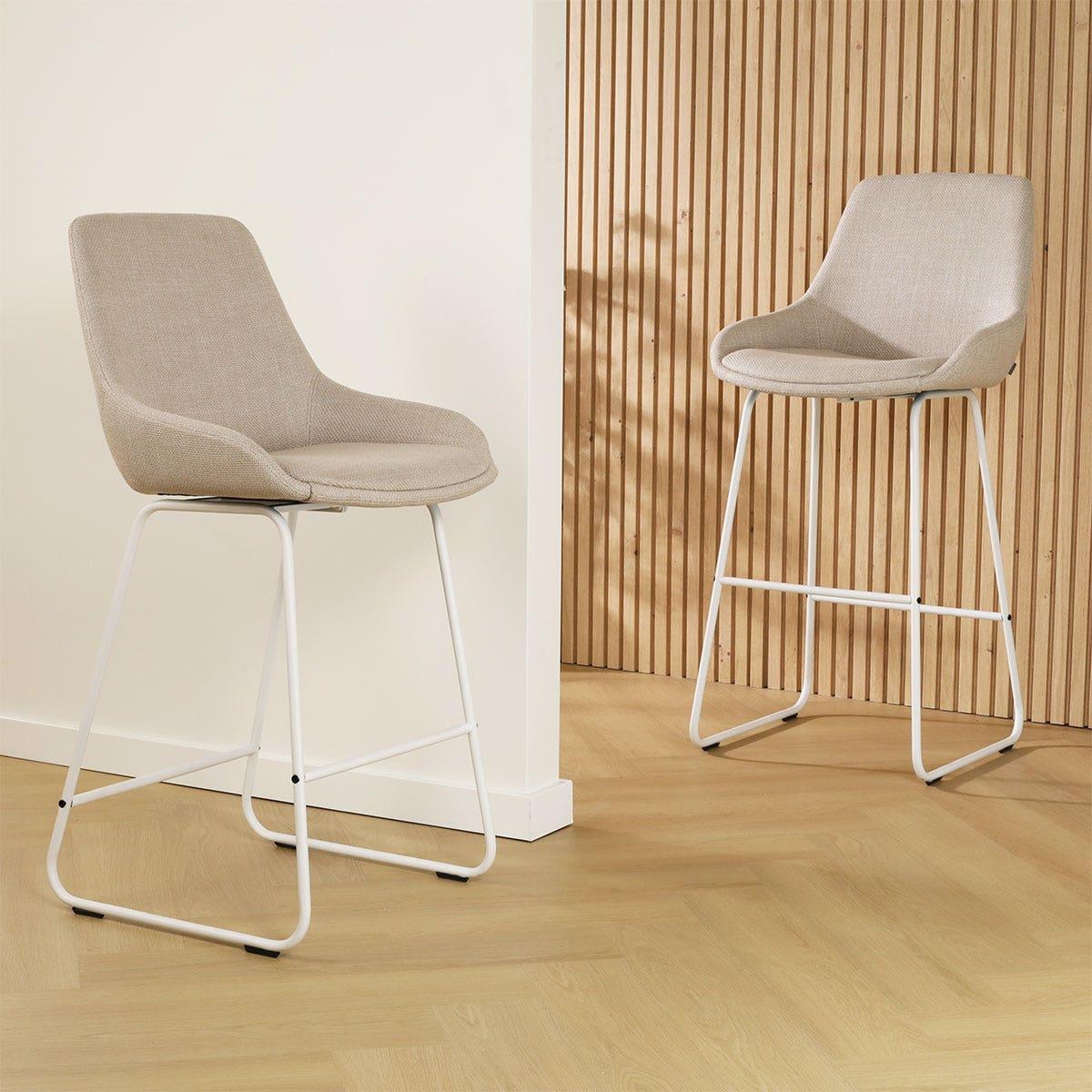 Nolon Nino-Isa Barkruk Beige - Stof - Wit Onderstel - 75 cm