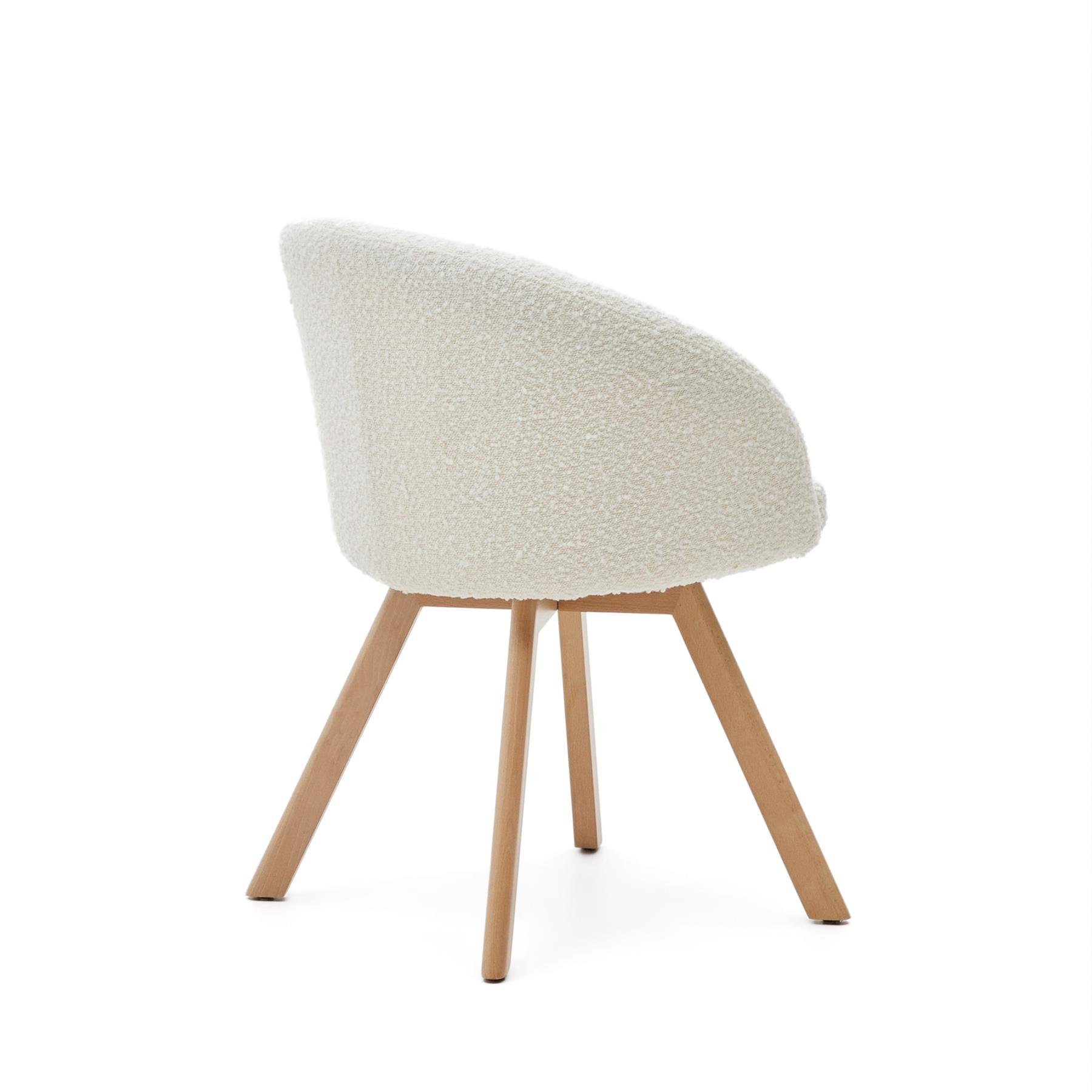 Kave Home - Marvin-draaistoel met witte boucle en massief beukenhouten