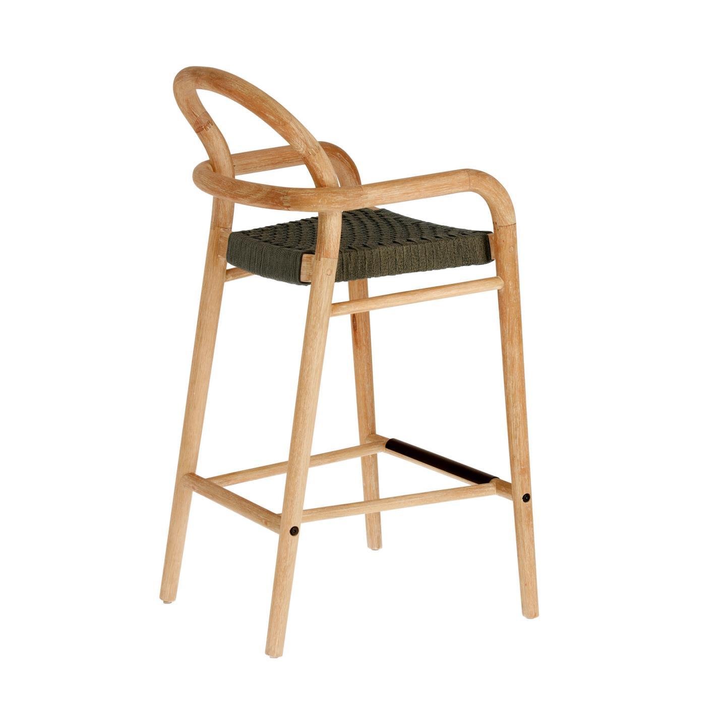 Kave Home - Sheryl kruk in massief eucalyptus hout en groen touw