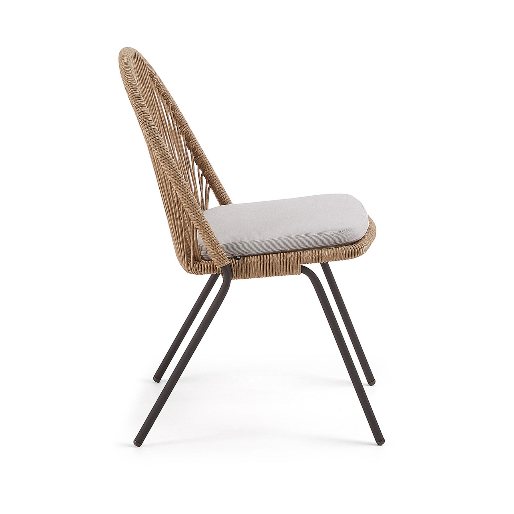 Kave Home - Shann stoel in beige koord en gegalvaniseerde stalen poten